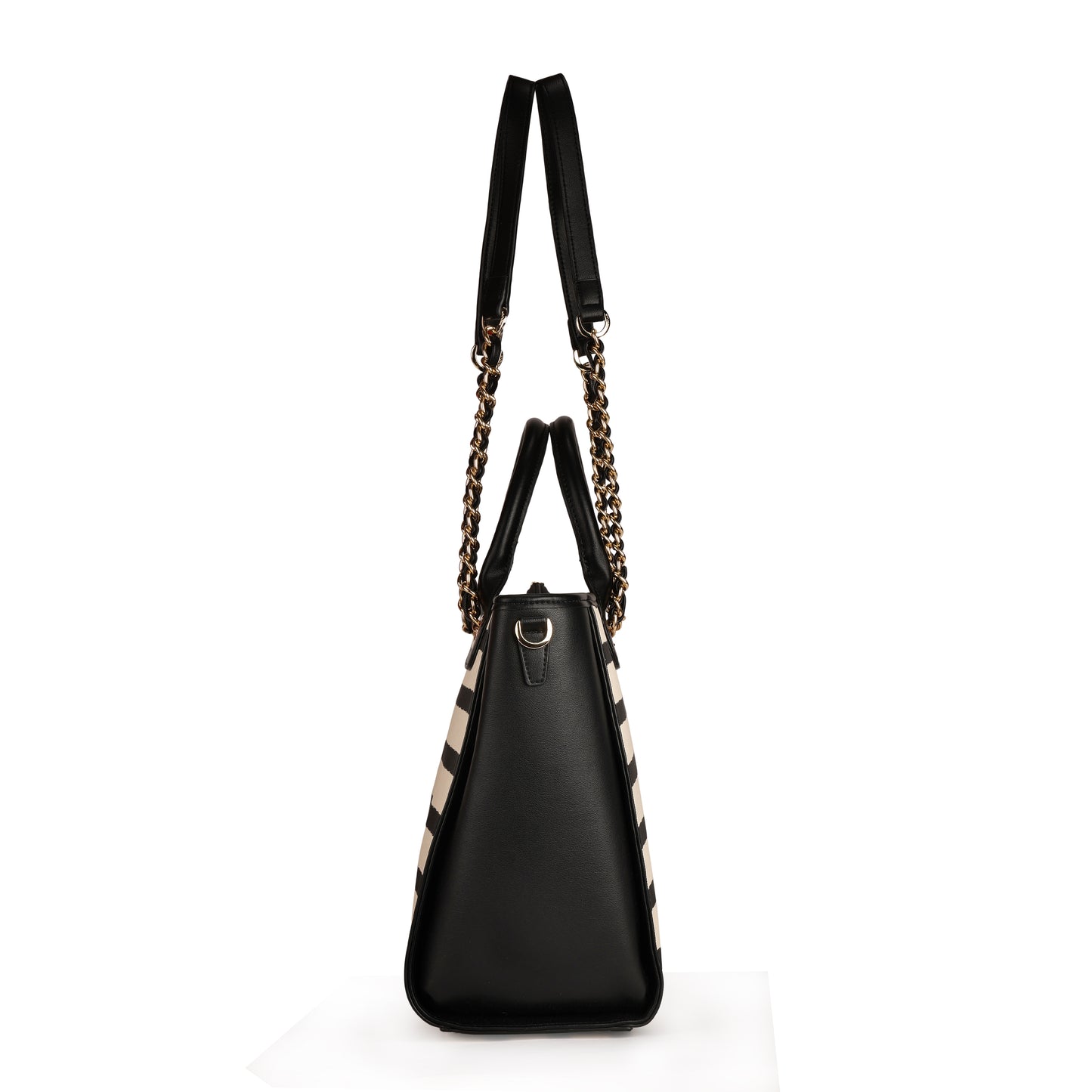 Magnolia PU Leather Women Striped Black Tote Bag