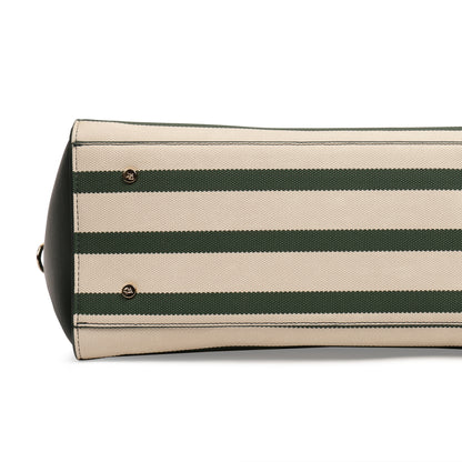 Magnolia PU Leather Women Striped Green Tote Bag
