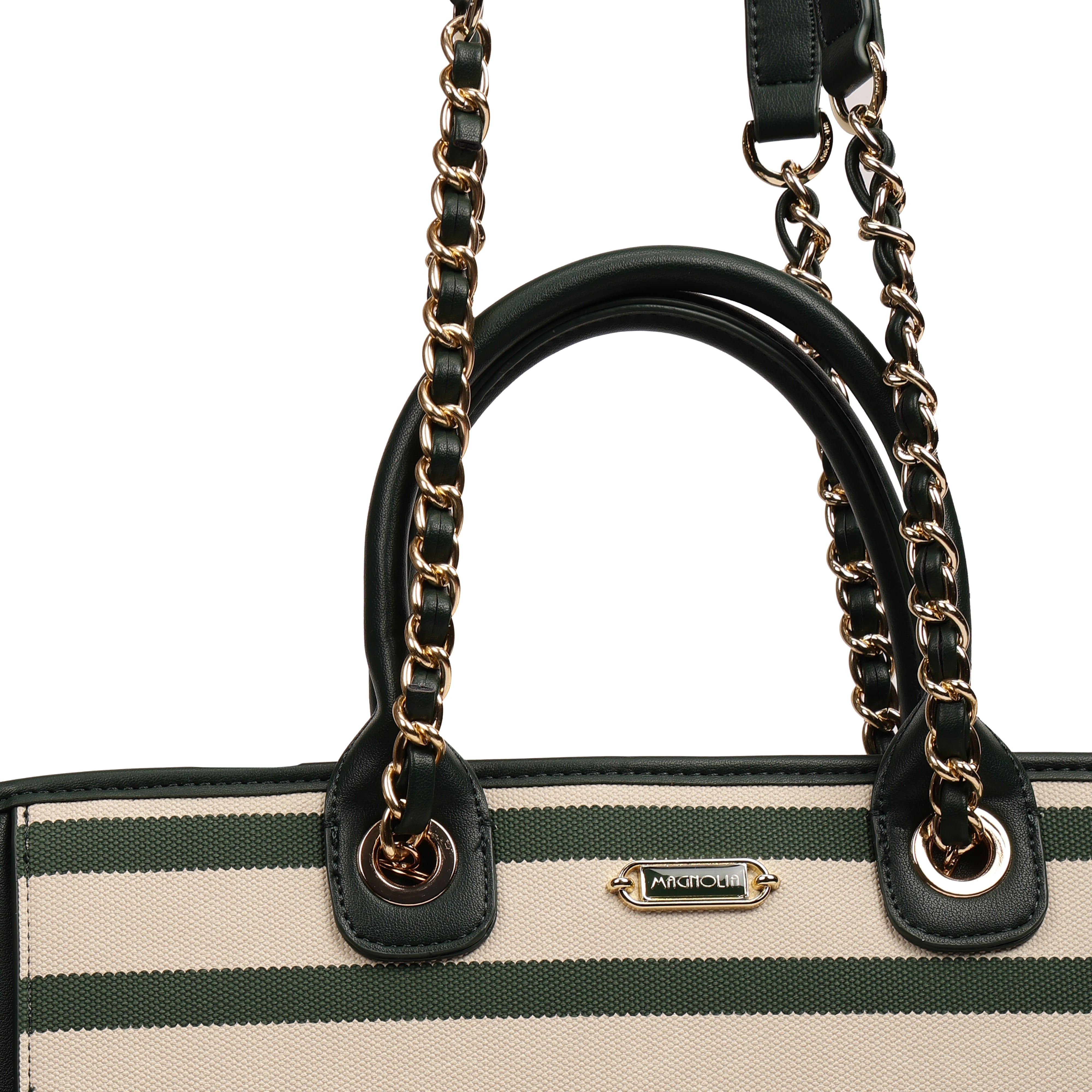 Magnolia PU Leather Women Striped Green Tote Bag