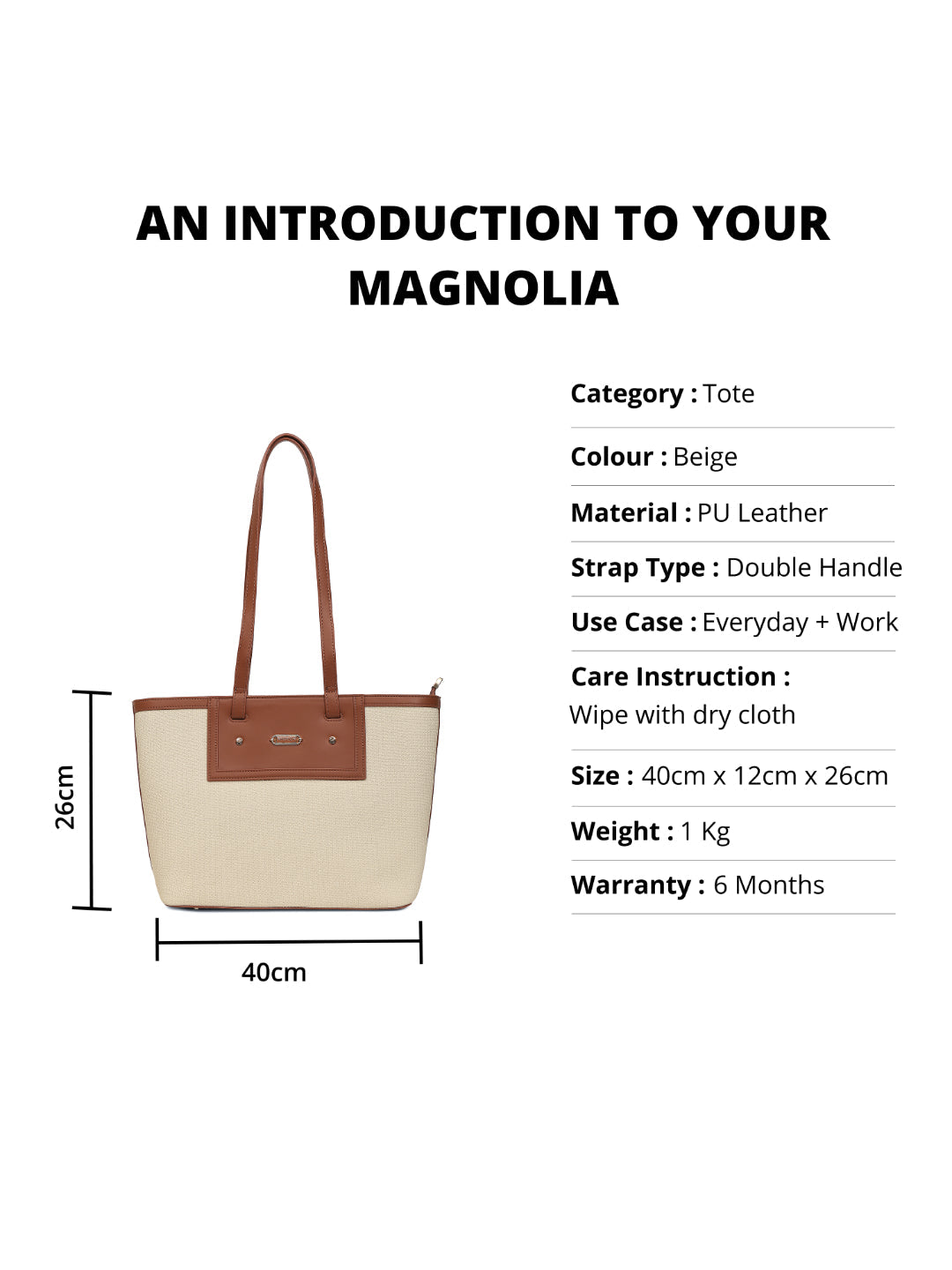 Magnolia Beige PU Leather Textured One Size Women Tote