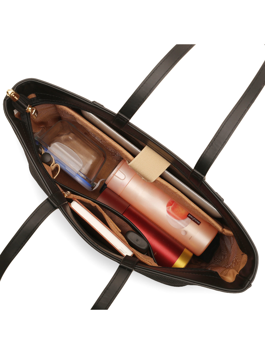 Magnolia Black PU Leather Textured One Size Women Tote