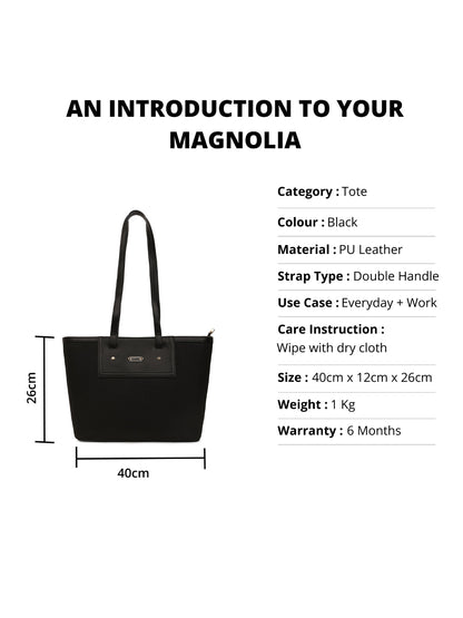 Magnolia Black PU Leather Textured One Size Women Tote