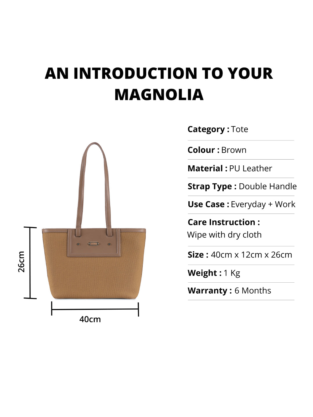 Magnolia Brown PU Leather Textured One Size Women Tote