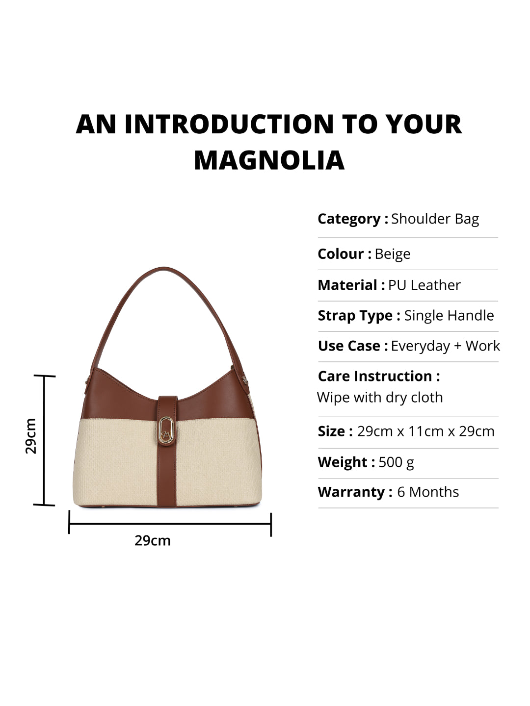 Magnolia Beige PU Leather Solid One Size Women Shoulder Bag