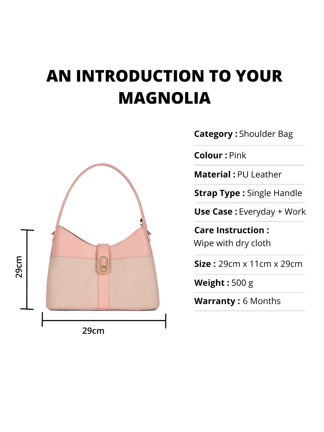 Magnolia Pink PU Leather Solid One Size Women Shoulder Bag