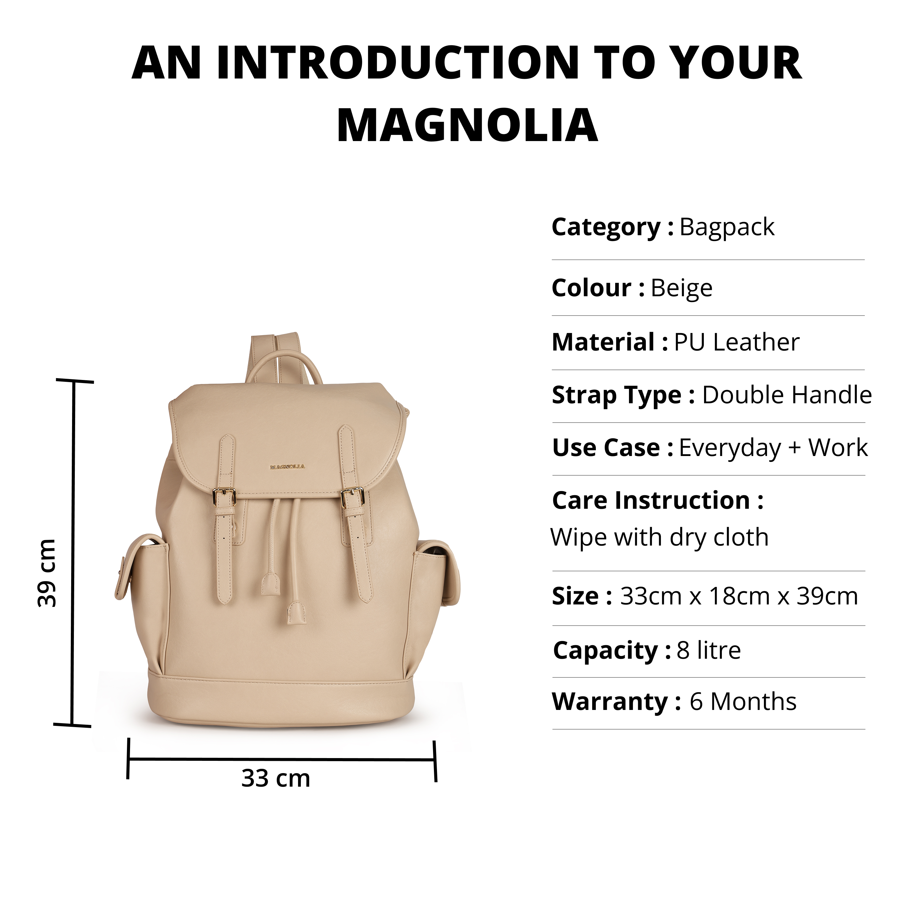 Magnolia PU Leather  Yellow Backpack