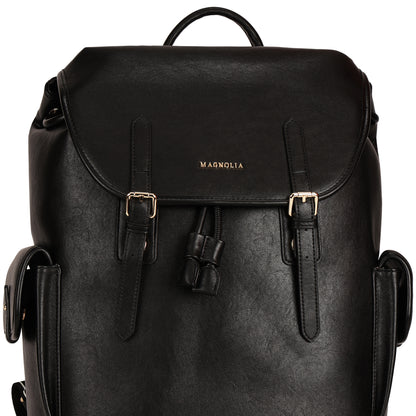 Magnolia PU Leather  Black Backpack