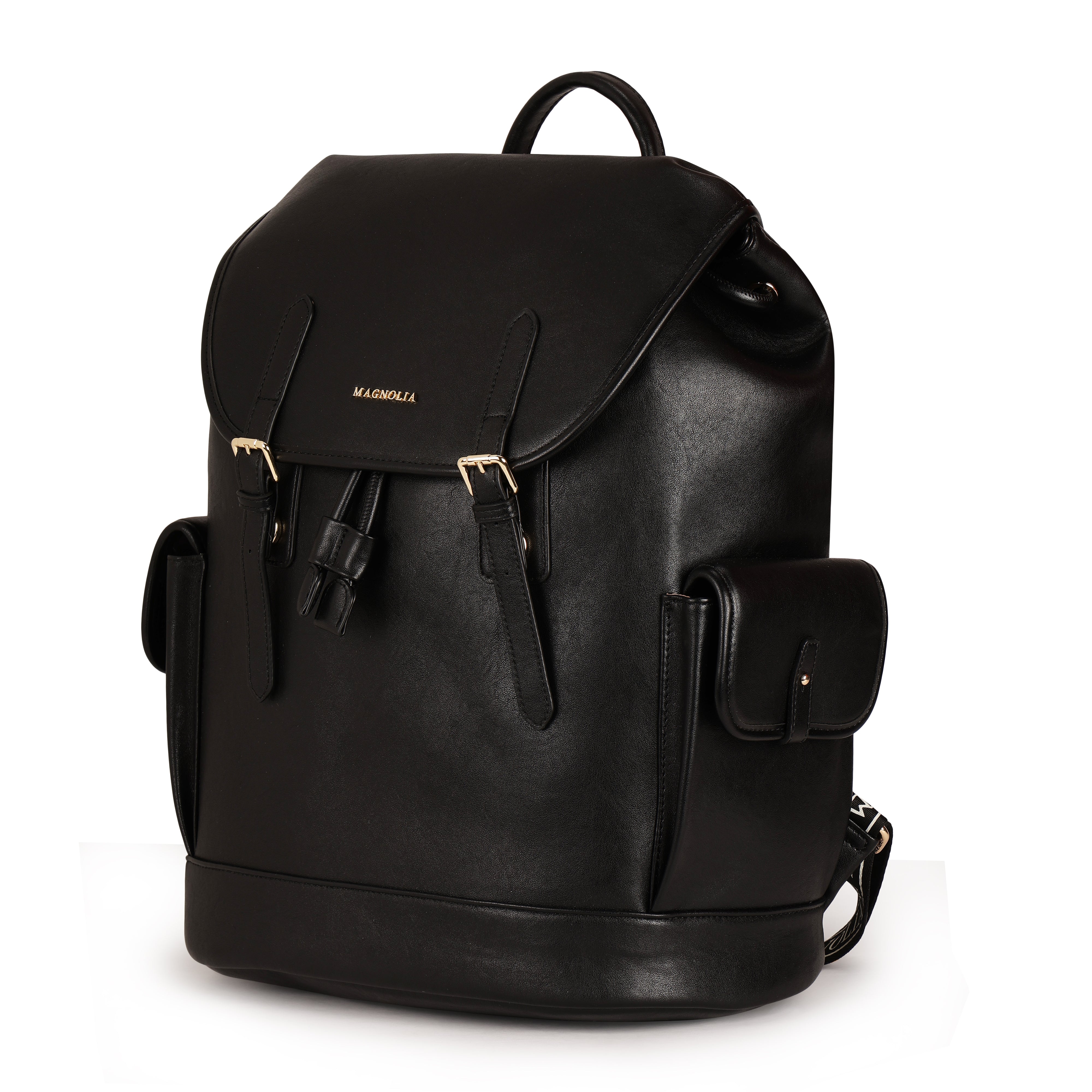 Magnolia PU Leather  Black Backpack