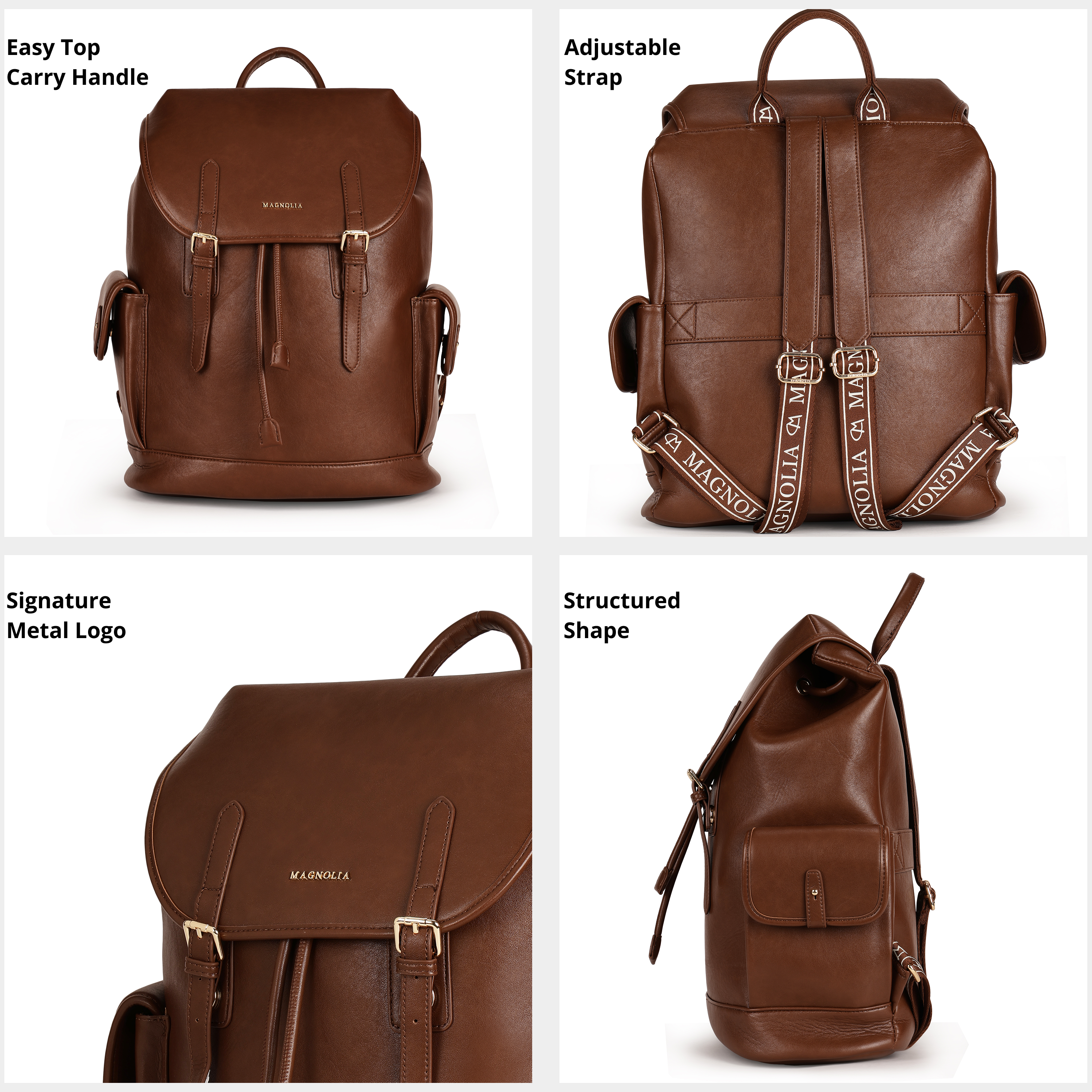 Magnolia PU Leather  Brown Backpack