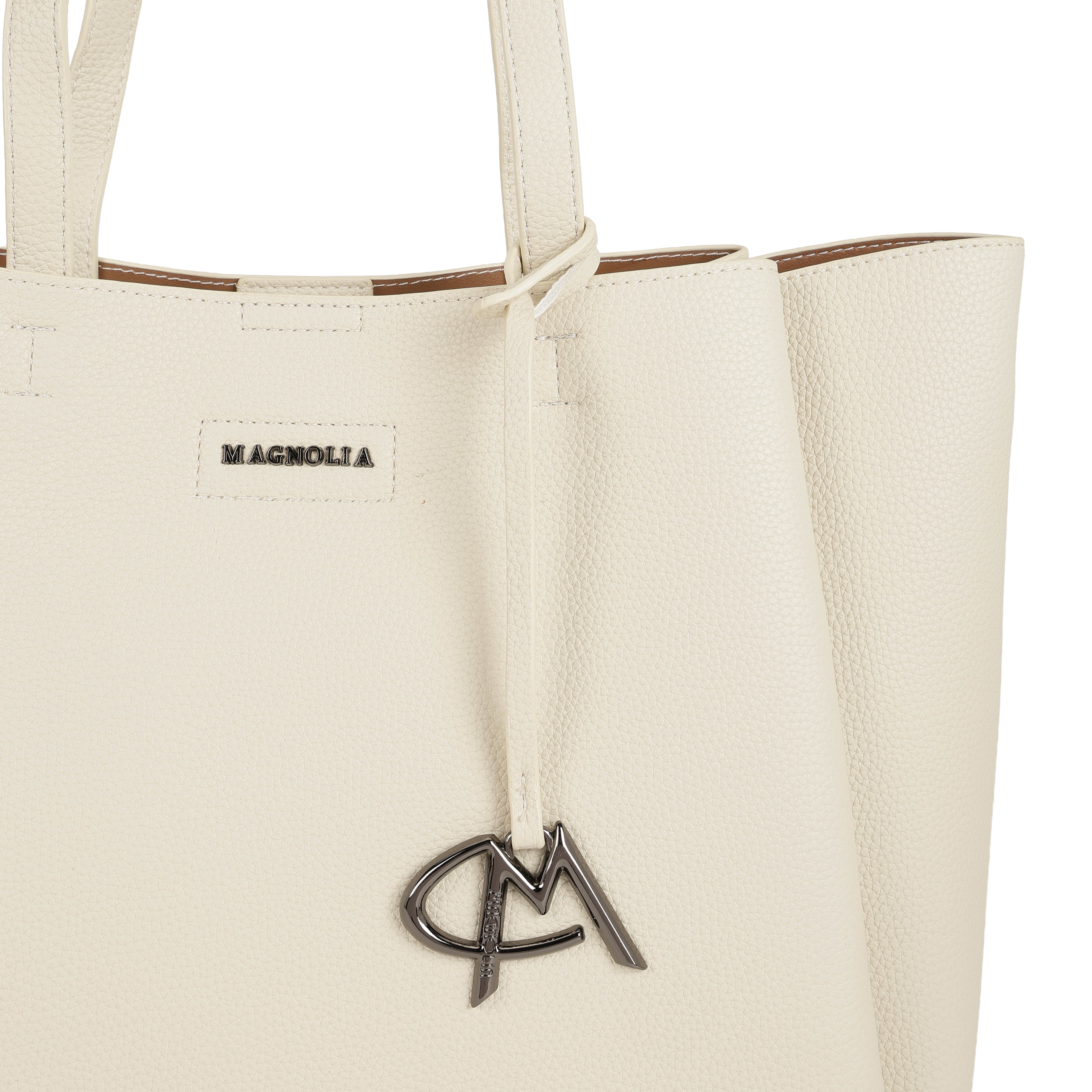 Magnolia PU Leather Women Beige Tote Bag