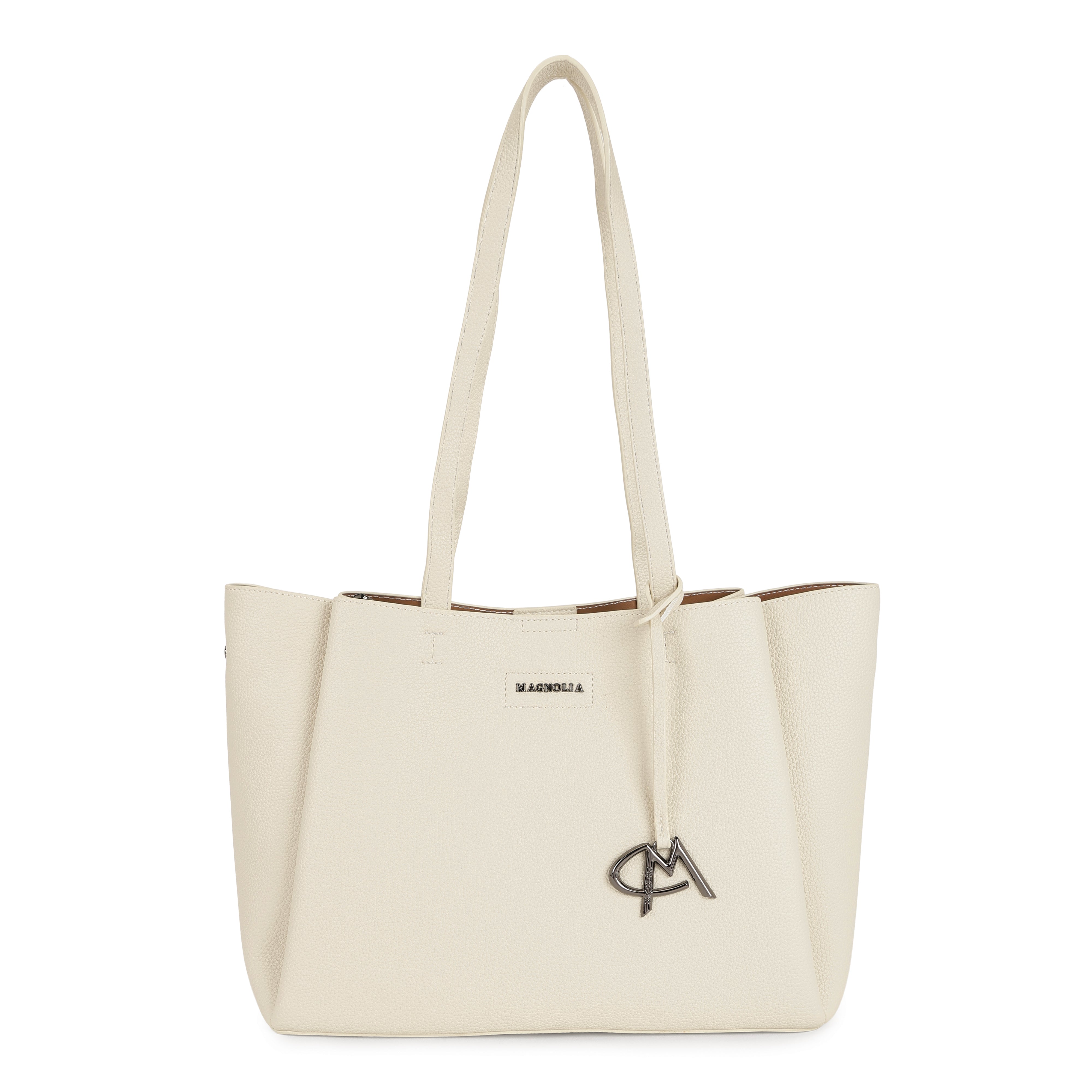 Magnolia PU Leather Women Beige Tote Bag
