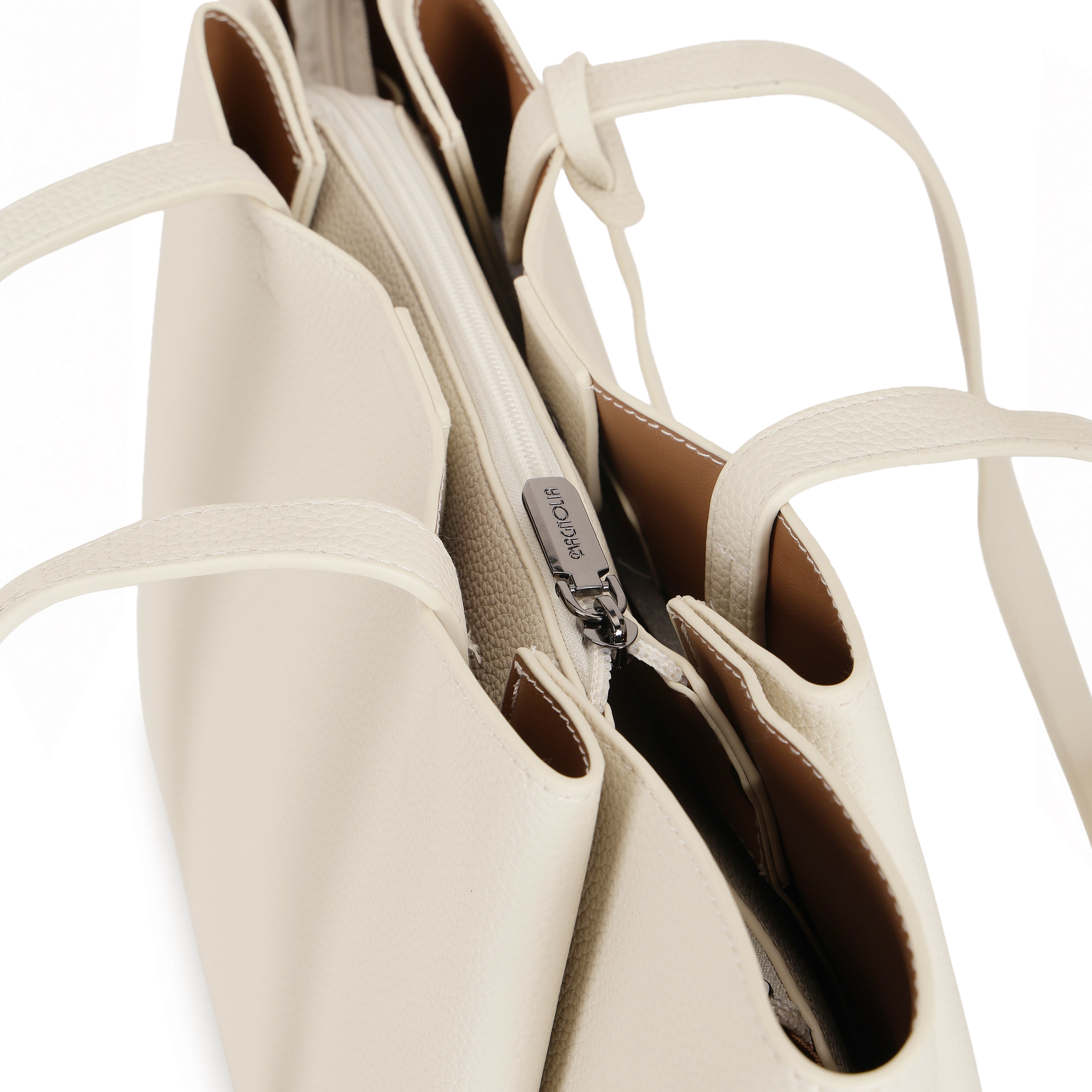 Magnolia PU Leather Women Beige Tote Bag