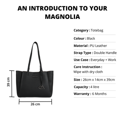 Magnolia PU Leather Women Black Tote Bag
