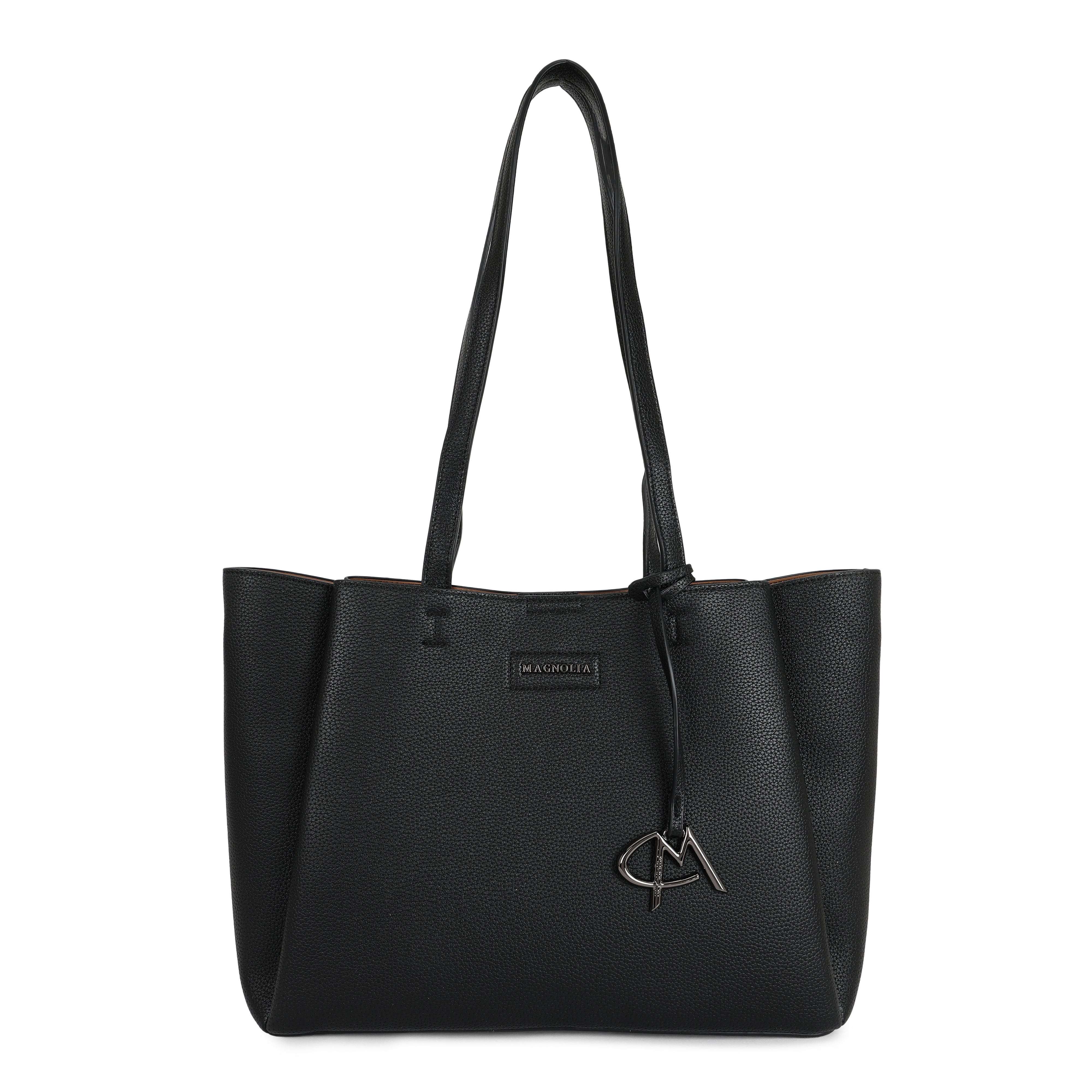 Magnolia PU Leather Women Black Tote Bag