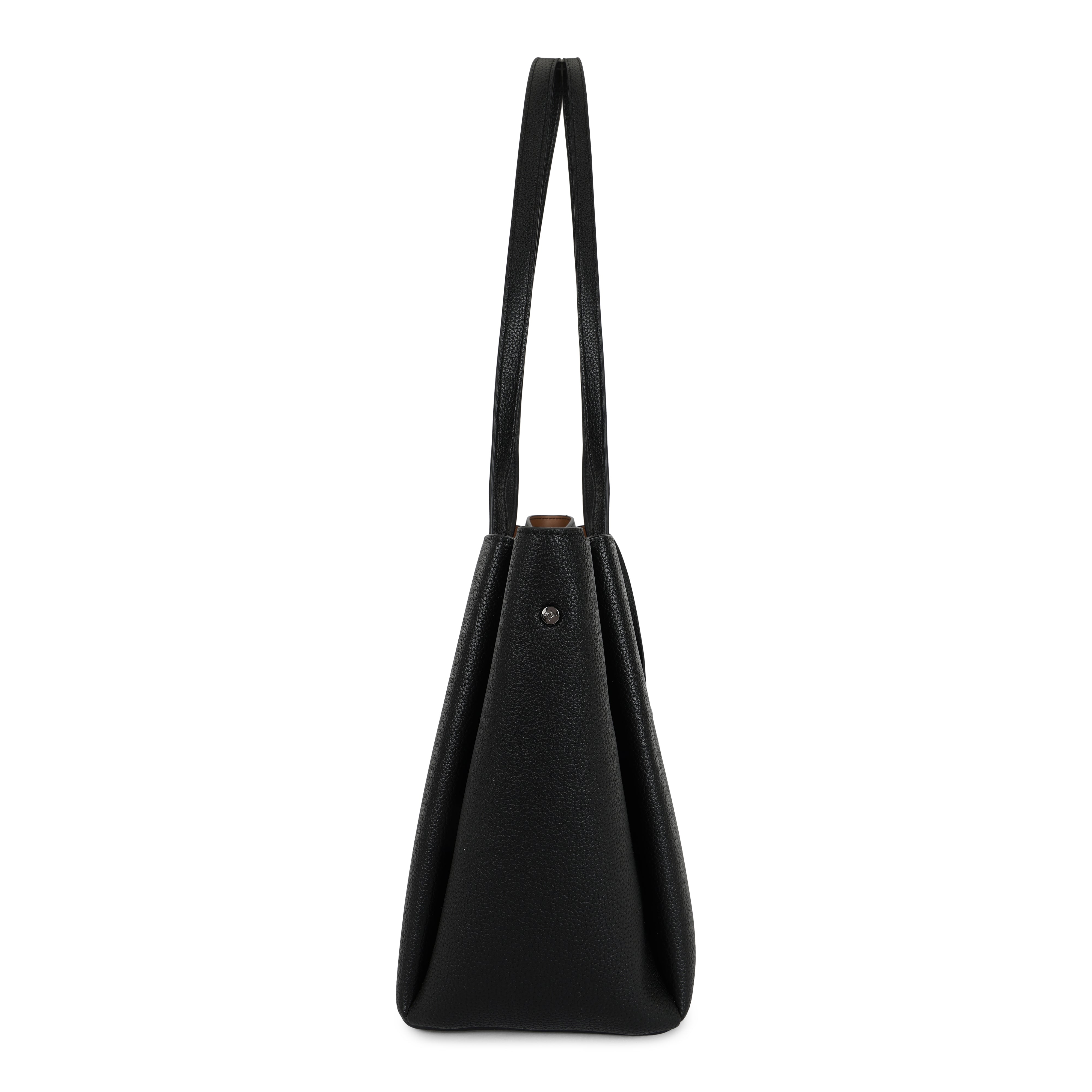 Magnolia PU Leather Women Black Tote Bag