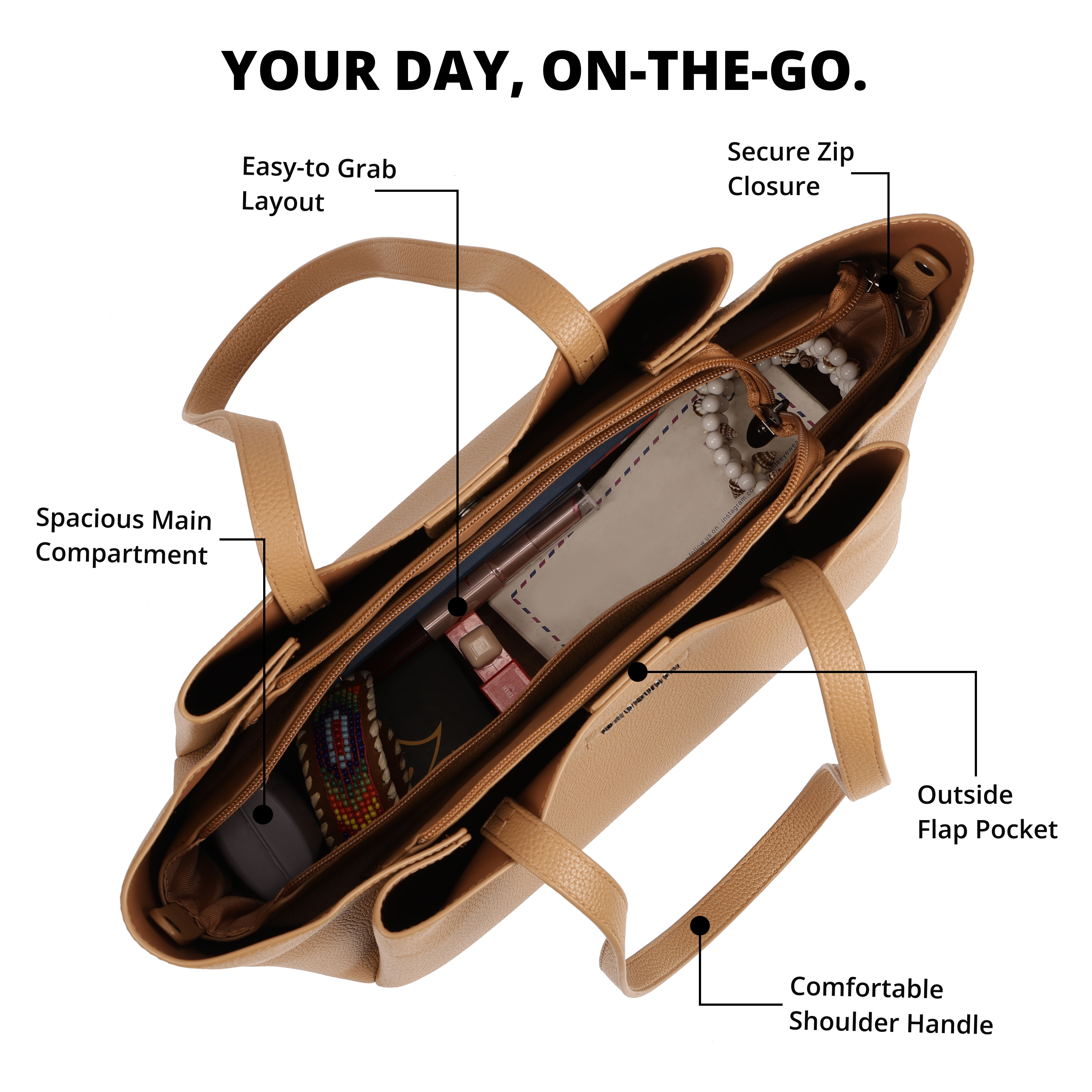 Magnolia PU Leather Women Brown Tote Bag