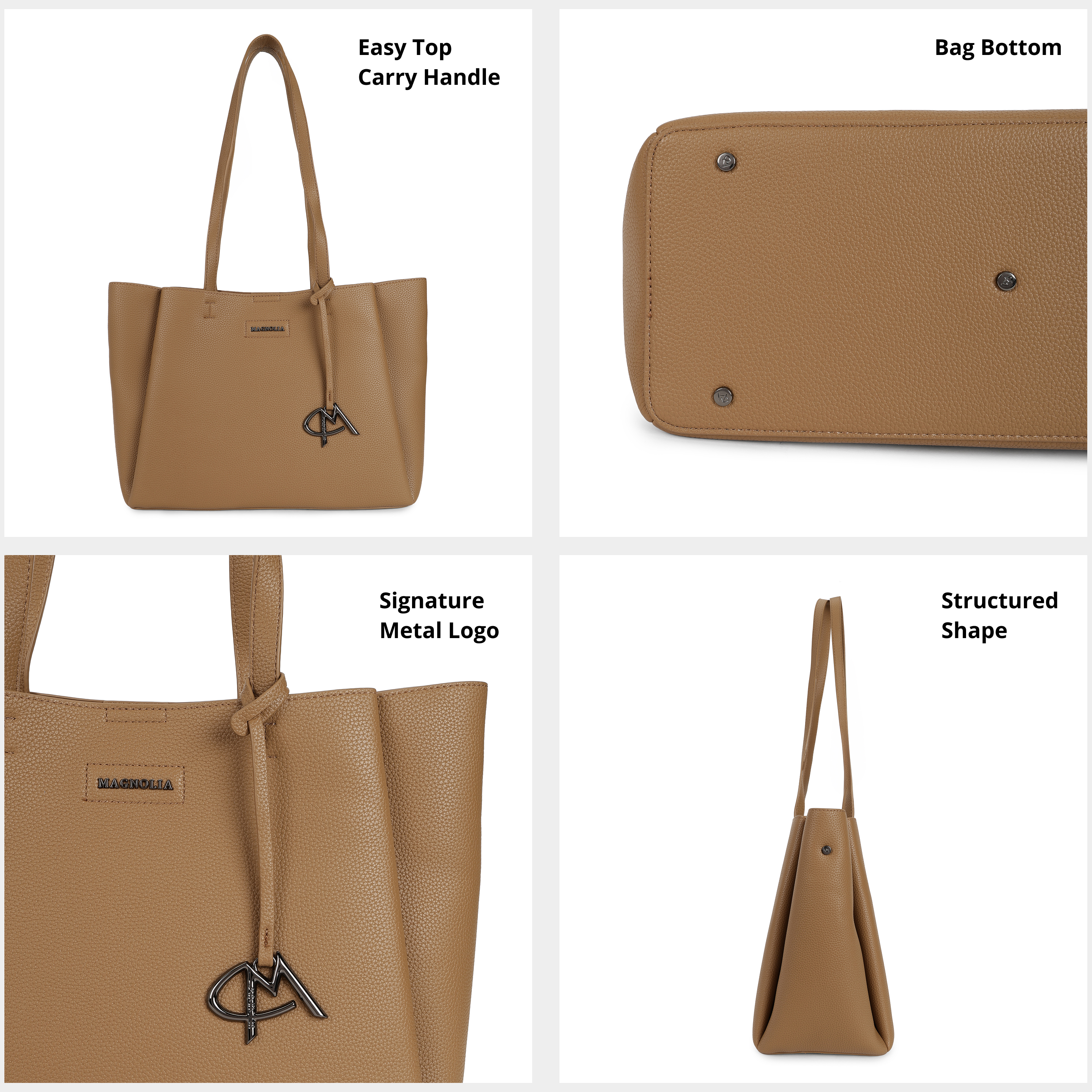 Magnolia PU Leather Women Brown Tote Bag