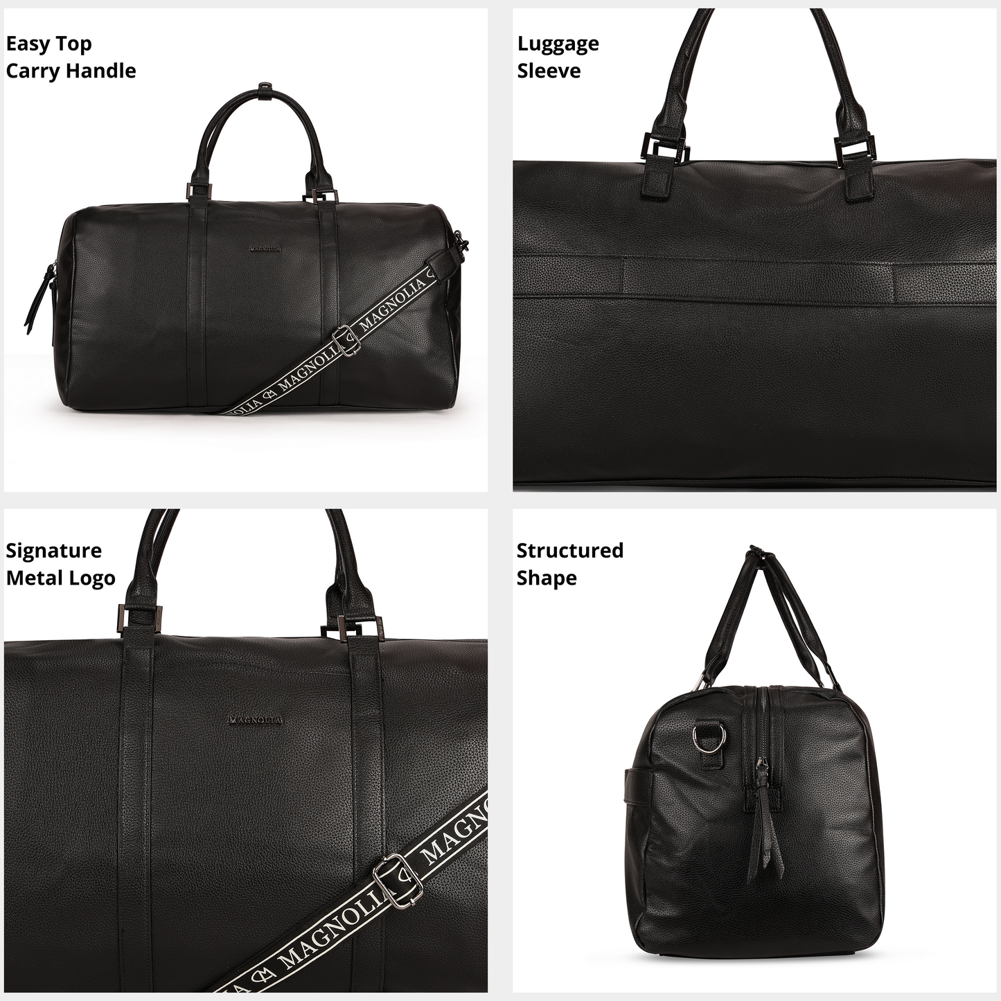 Magnolia PU Leather  Black Duffle Bag
