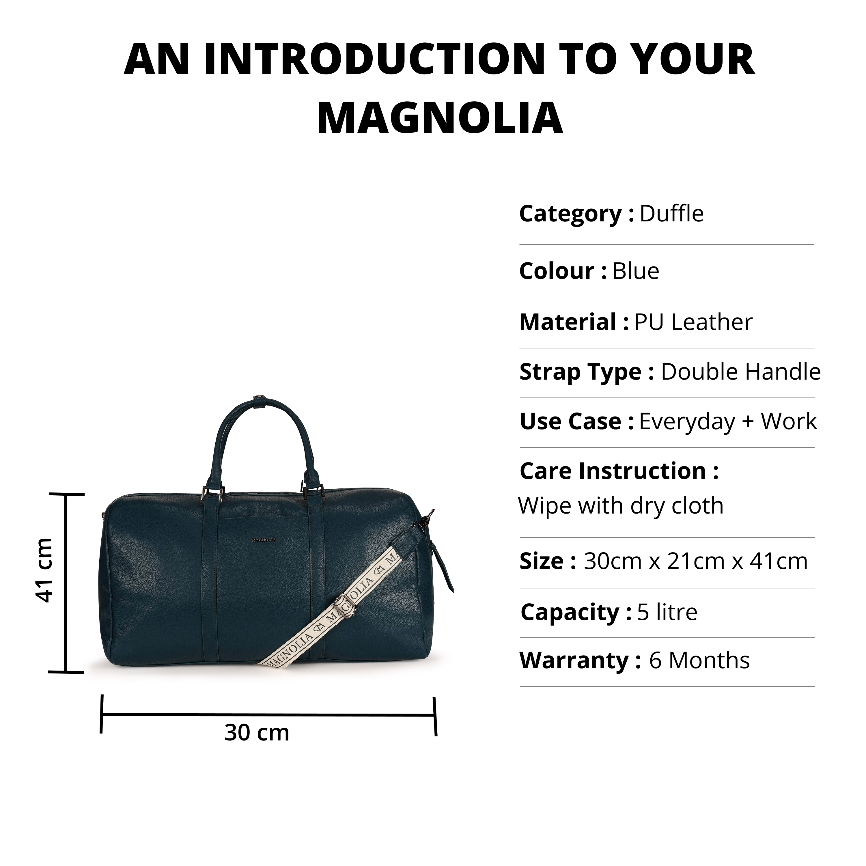 Magnolia PU Leather  Blue Duffle Bag