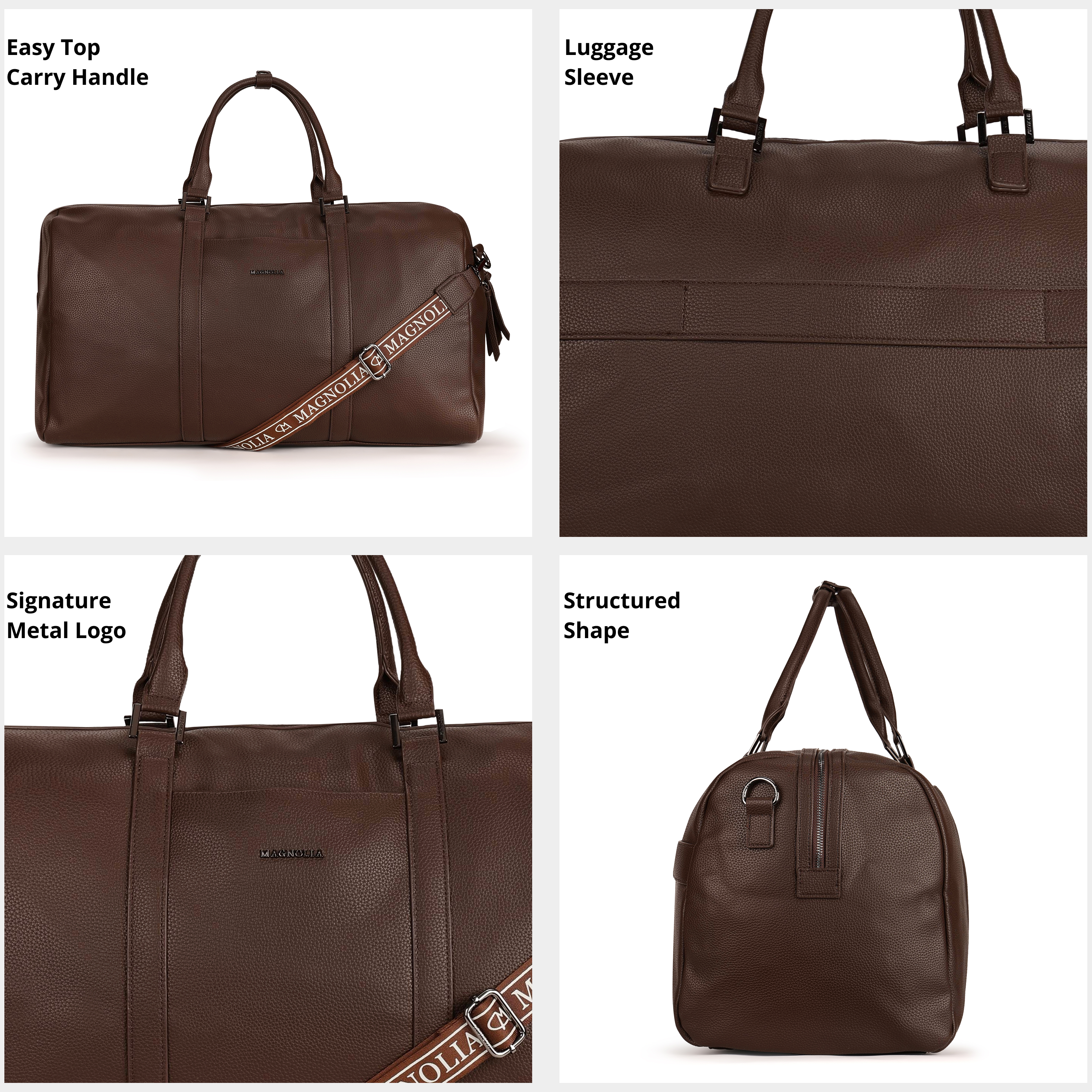 Magnolia PU Leather  Coffee Duffle Bag