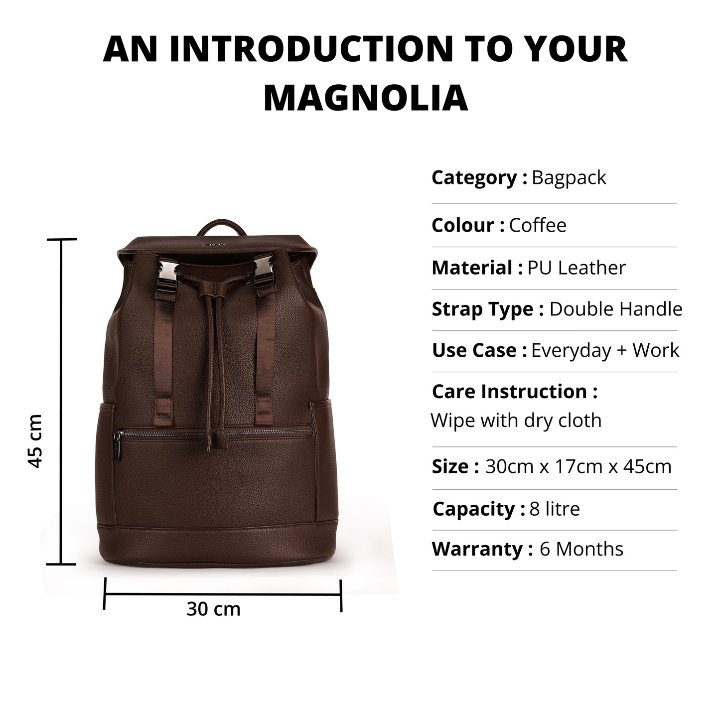 Magnolia PU Leather  Coffee Backpack