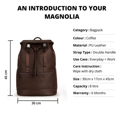 Magnolia PU Leather  Coffee Backpack