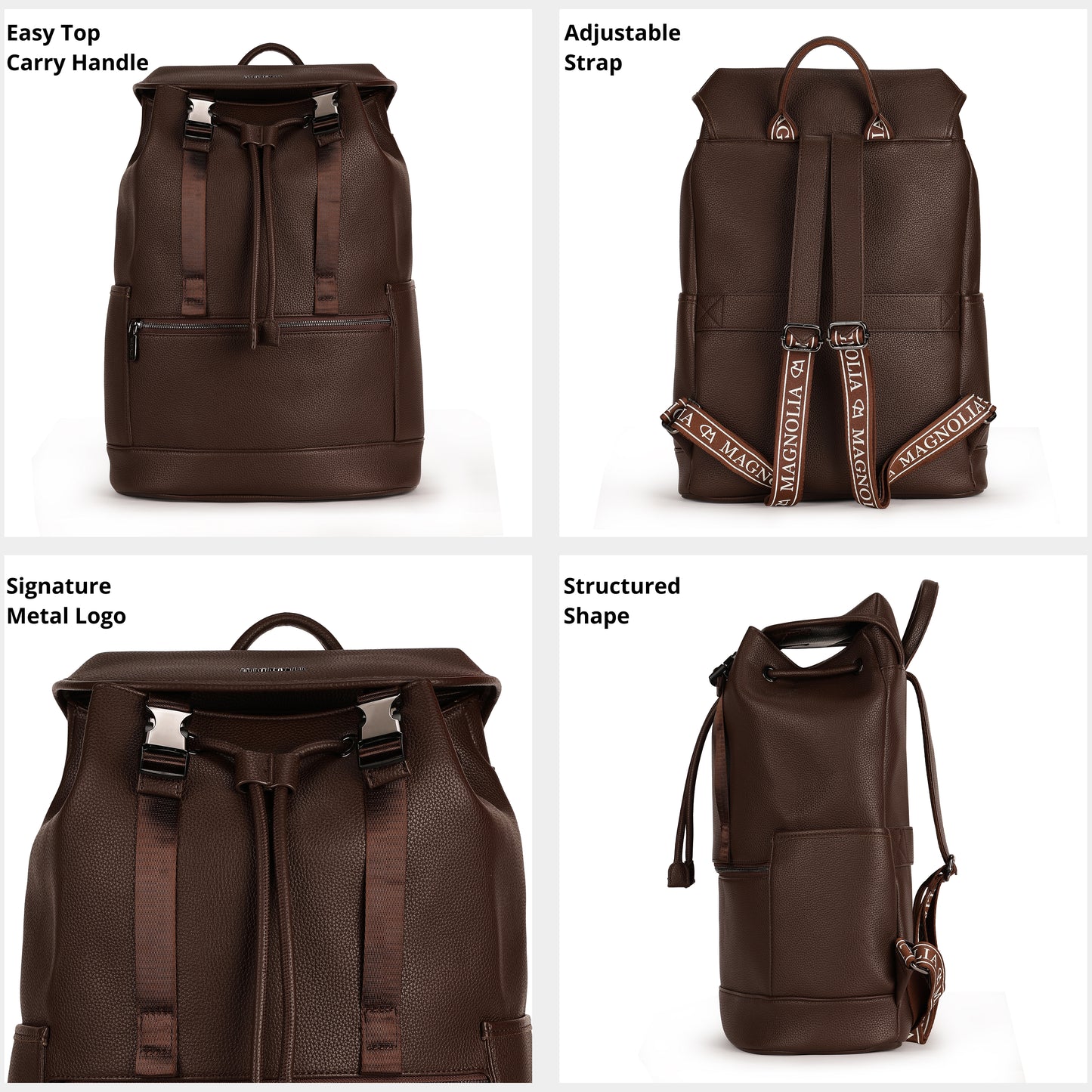 Magnolia PU Leather  Coffee Backpack