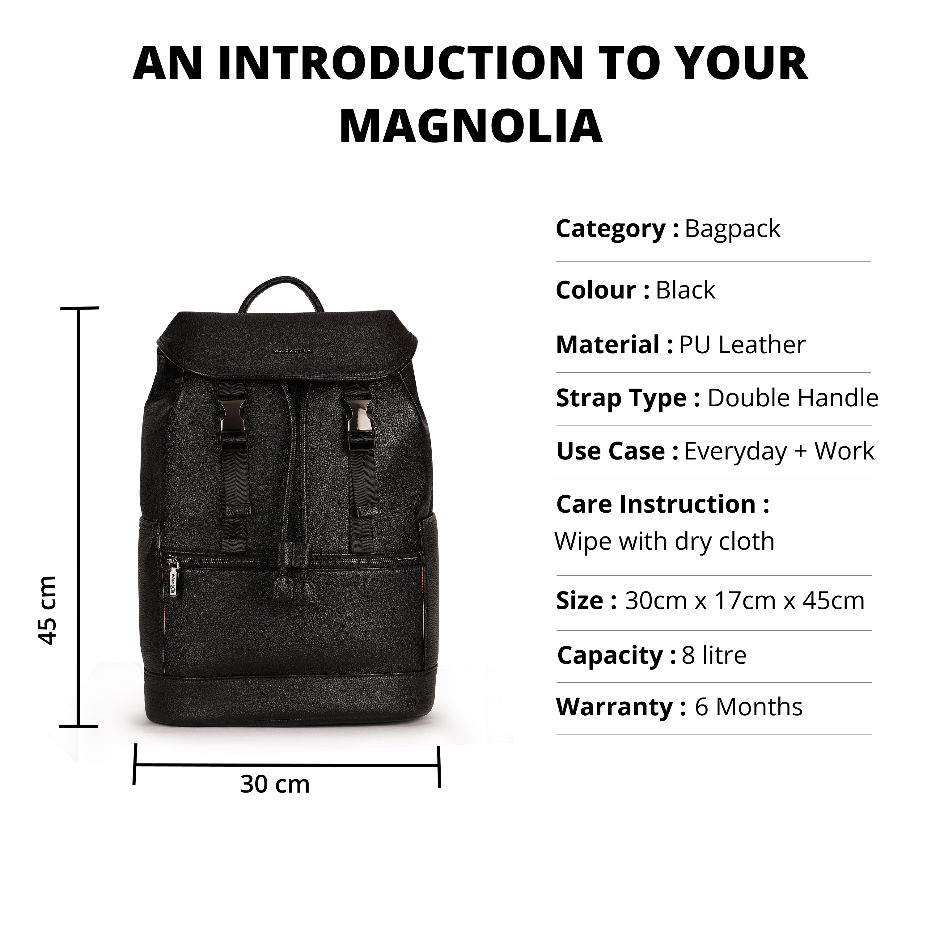 Magnolia PU Leather  Black Backpack