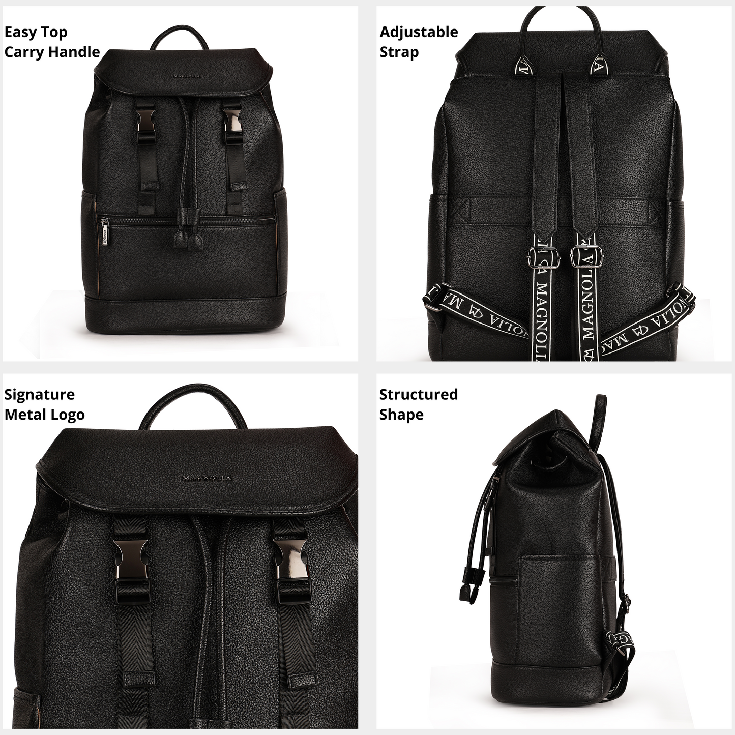 Magnolia PU Leather  Black Backpack