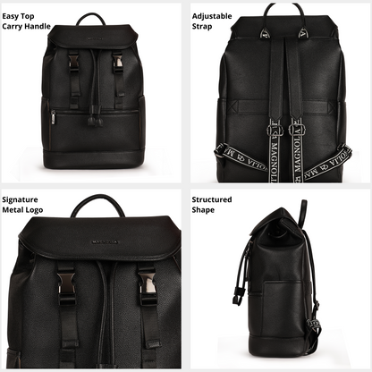 Magnolia PU Leather  Black Backpack
