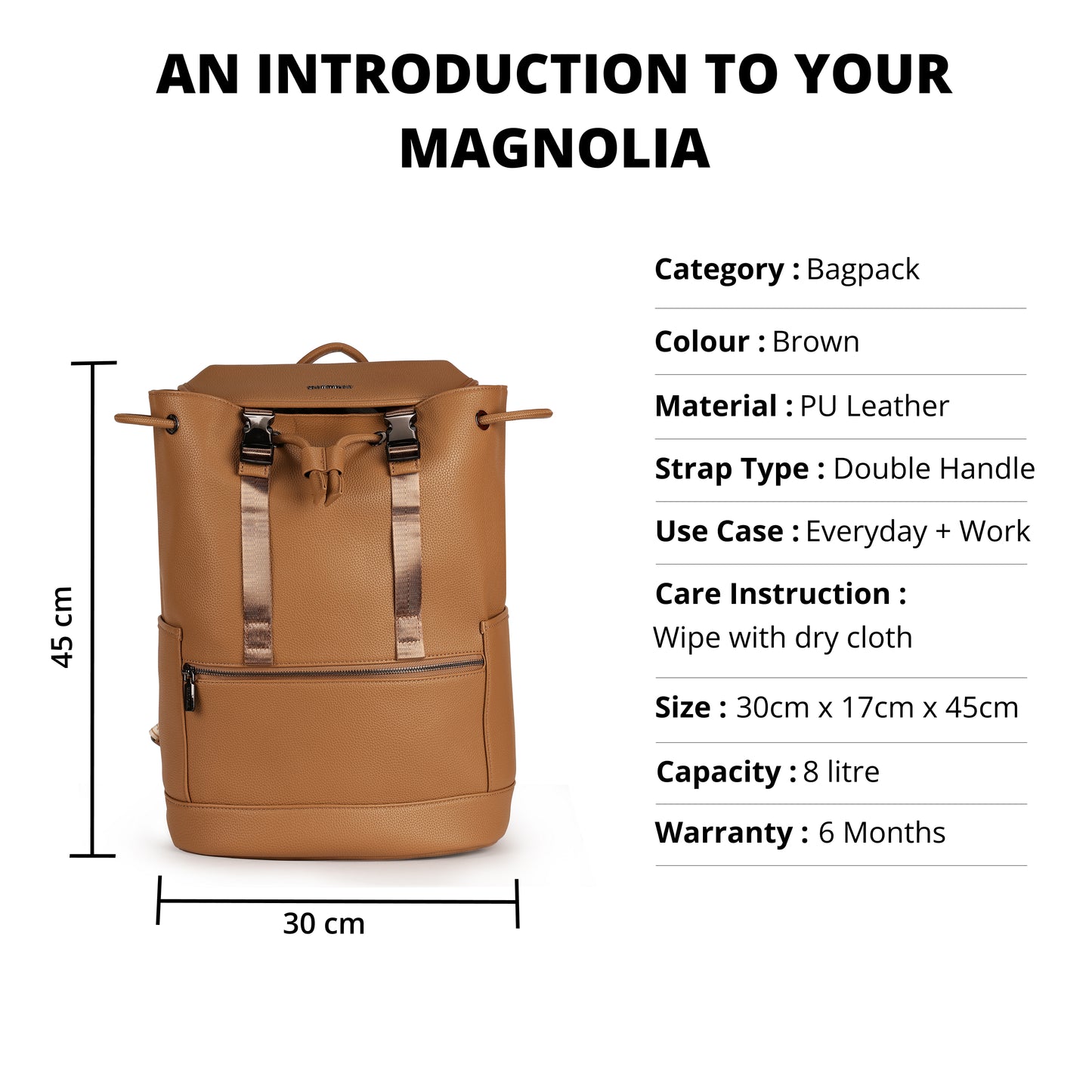 Magnolia PU Leather  Brown Backpack