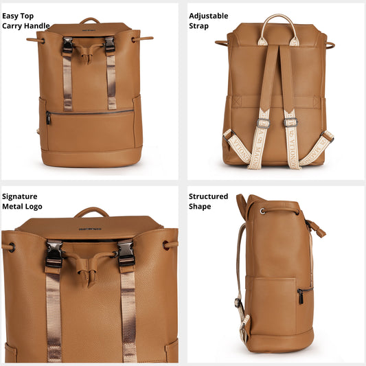 Magnolia PU Leather  Brown Backpack