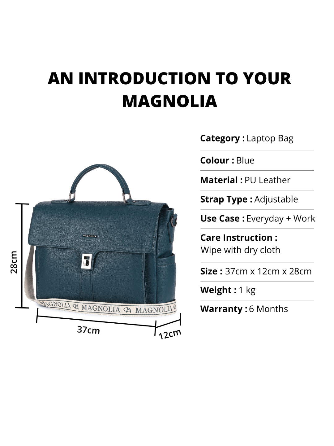 Magnolia Blue PU Leather Solid One Size Women Laptop Bag