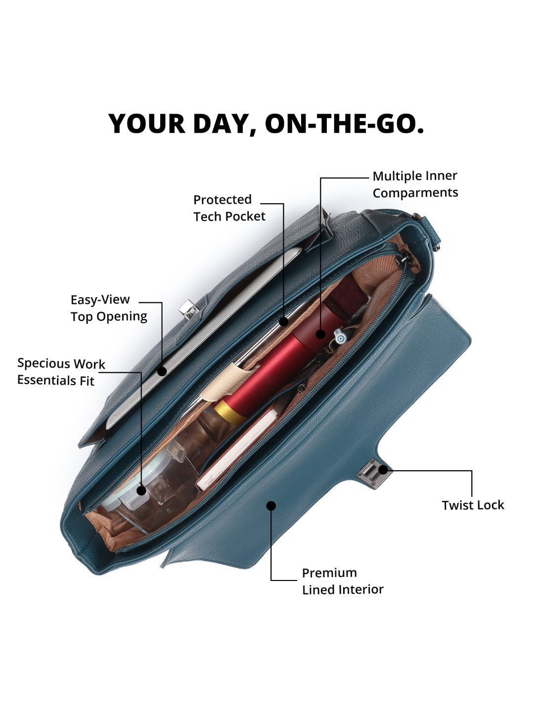 Magnolia Blue PU Leather Solid One Size Women Laptop Bag