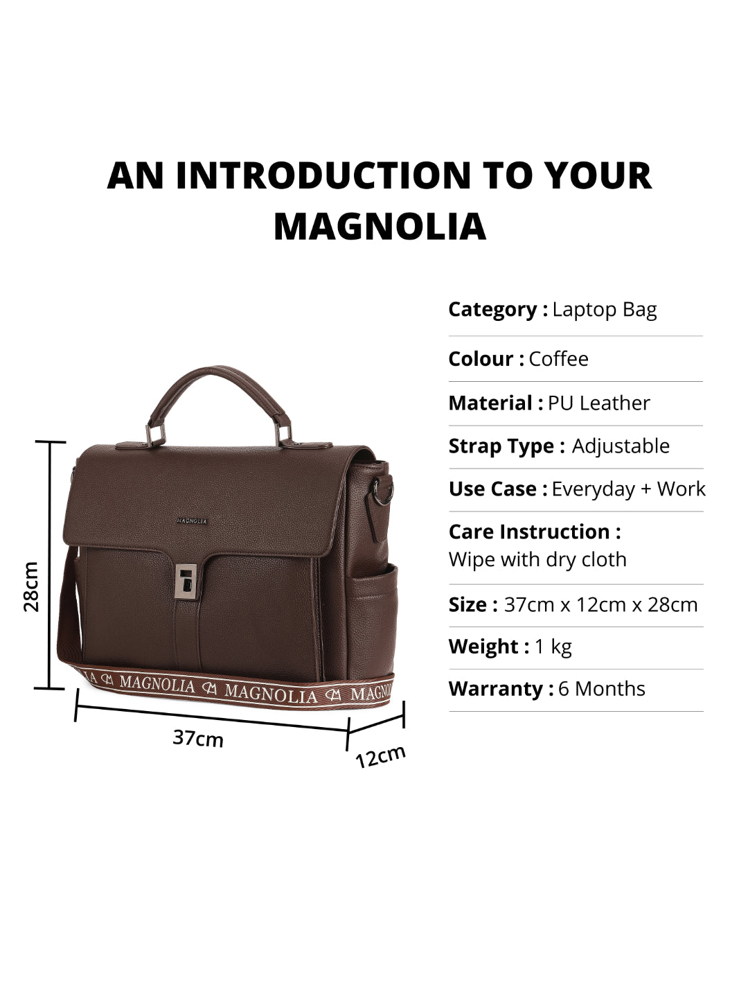 Magnolia Coffee PU Leather Solid One Size Women Laptop Bag