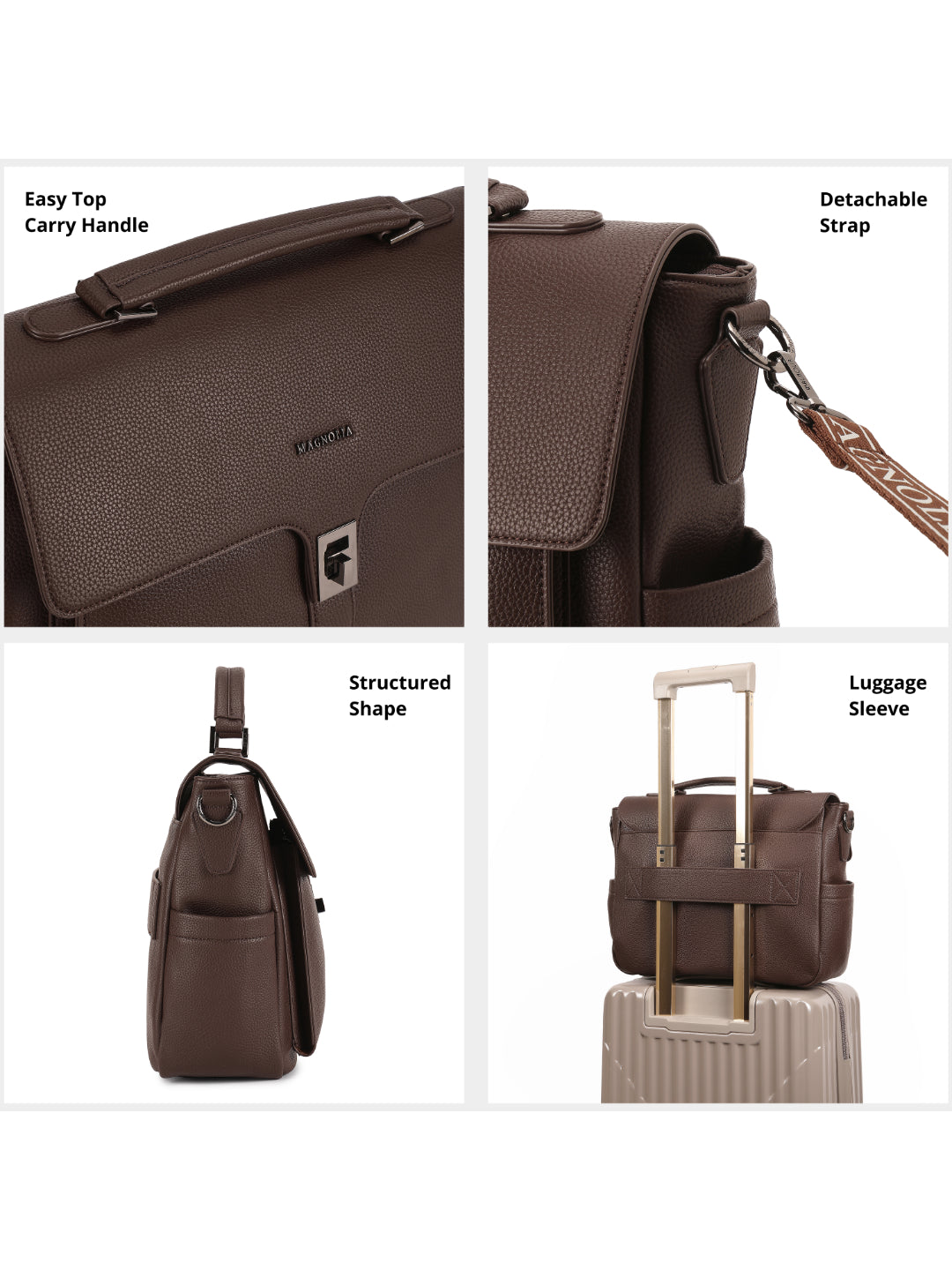 Magnolia Coffee PU Leather Solid One Size Women Laptop Bag