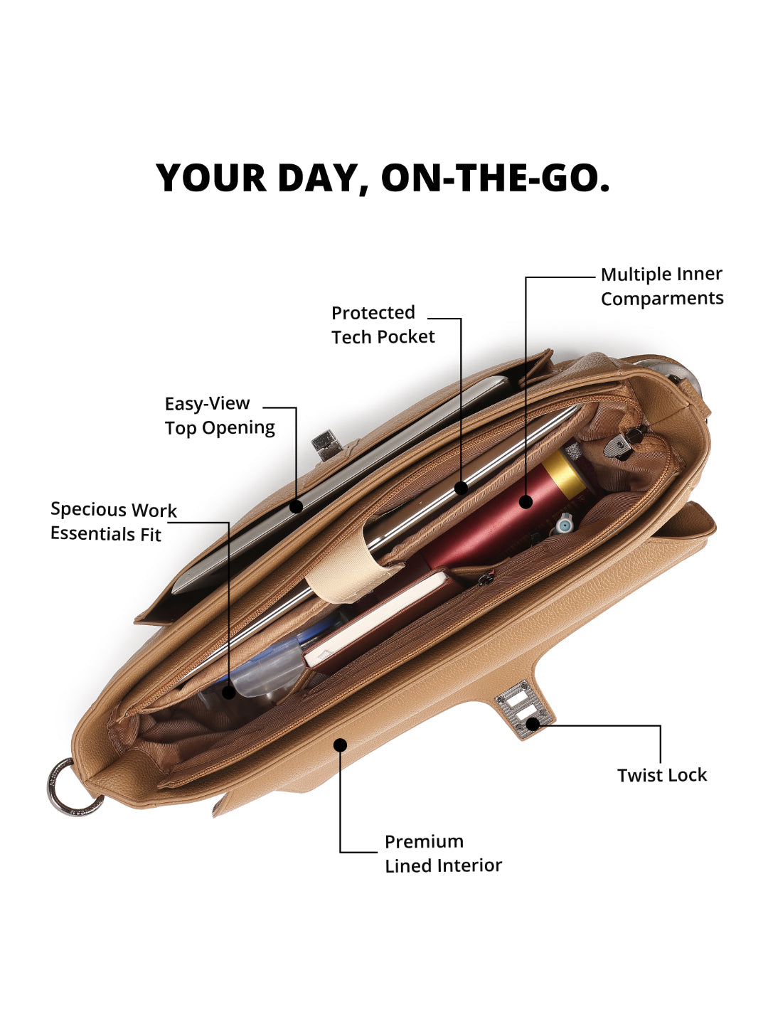 Magnolia Khaki PU Leather Solid One Size Women Laptop Bag