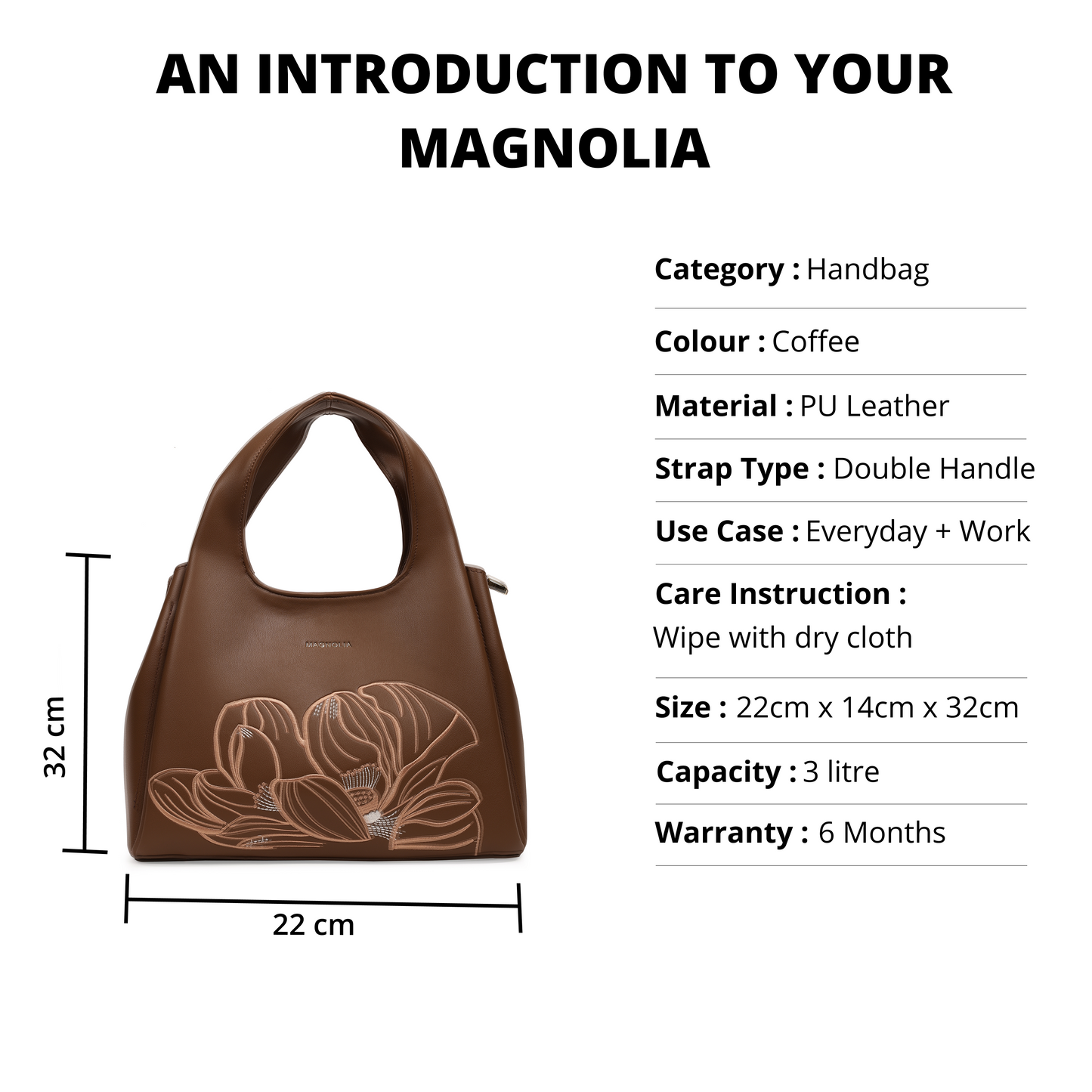 Magnolia PU Leather Women Embroidered Coffee Shoulder Bag