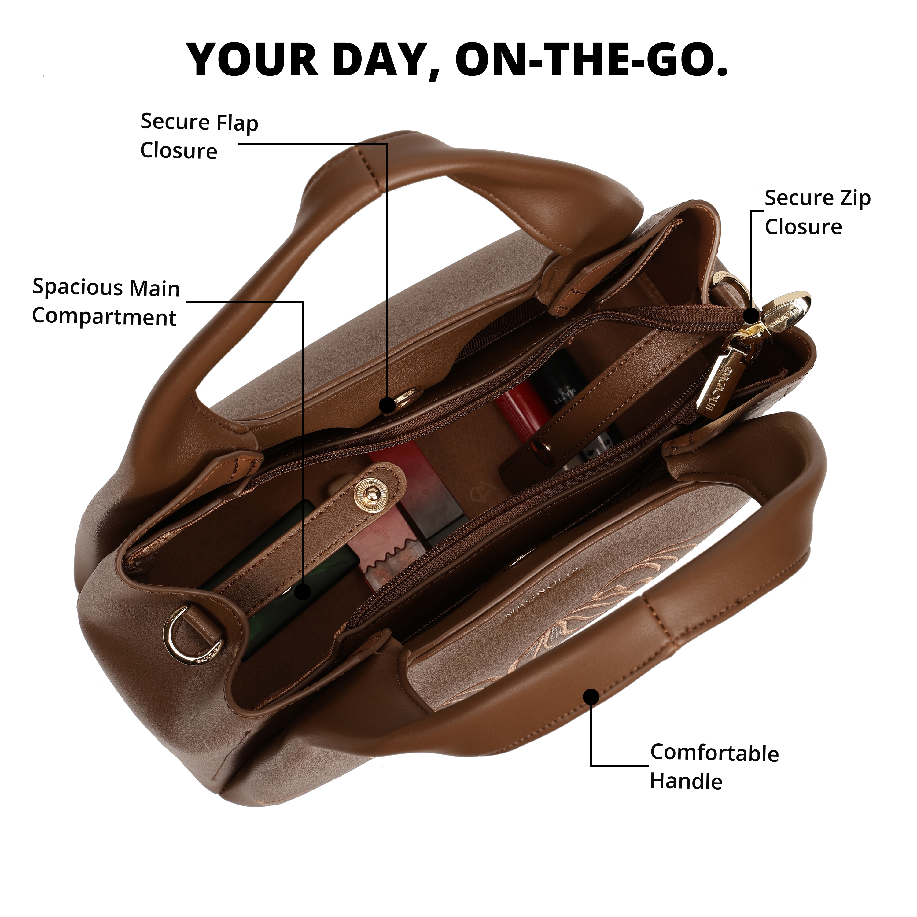 Magnolia PU Leather Women Embroidered Coffee Shoulder Bag