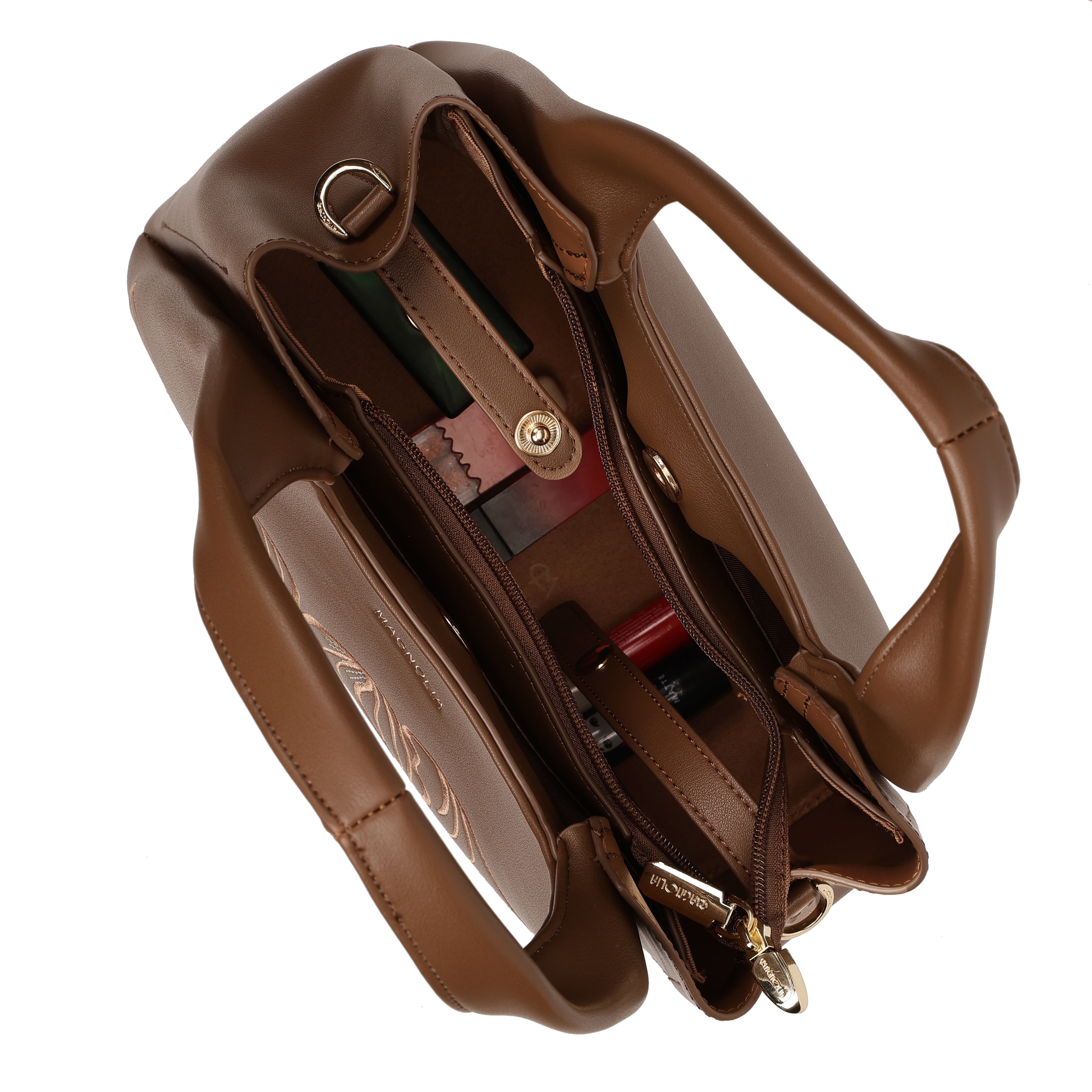 Magnolia PU Leather Women Embroidered Coffee Shoulder Bag