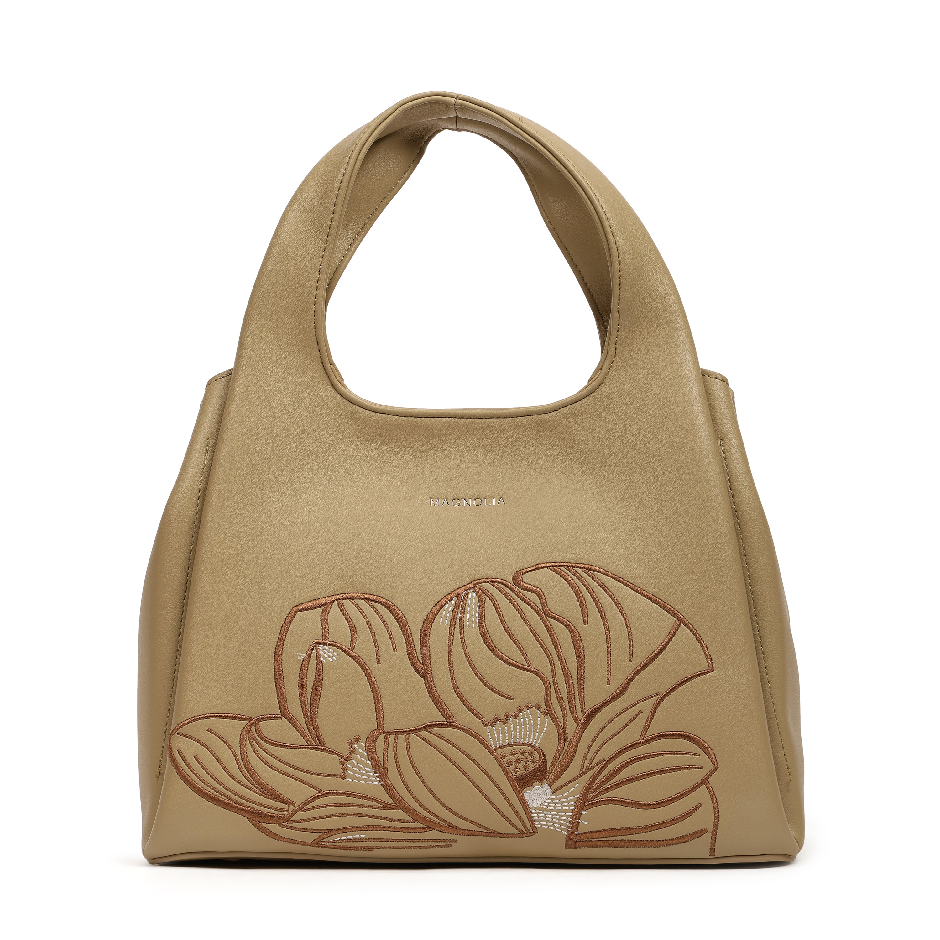 Magnolia PU Leather Women Embroidered Khaki Shoulder Bag