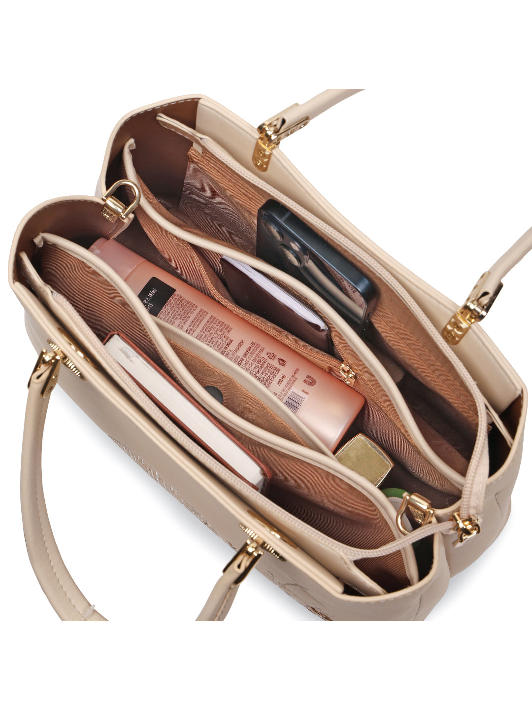 Magnolia Beige PU Leather Embroidered One Size Women Tote