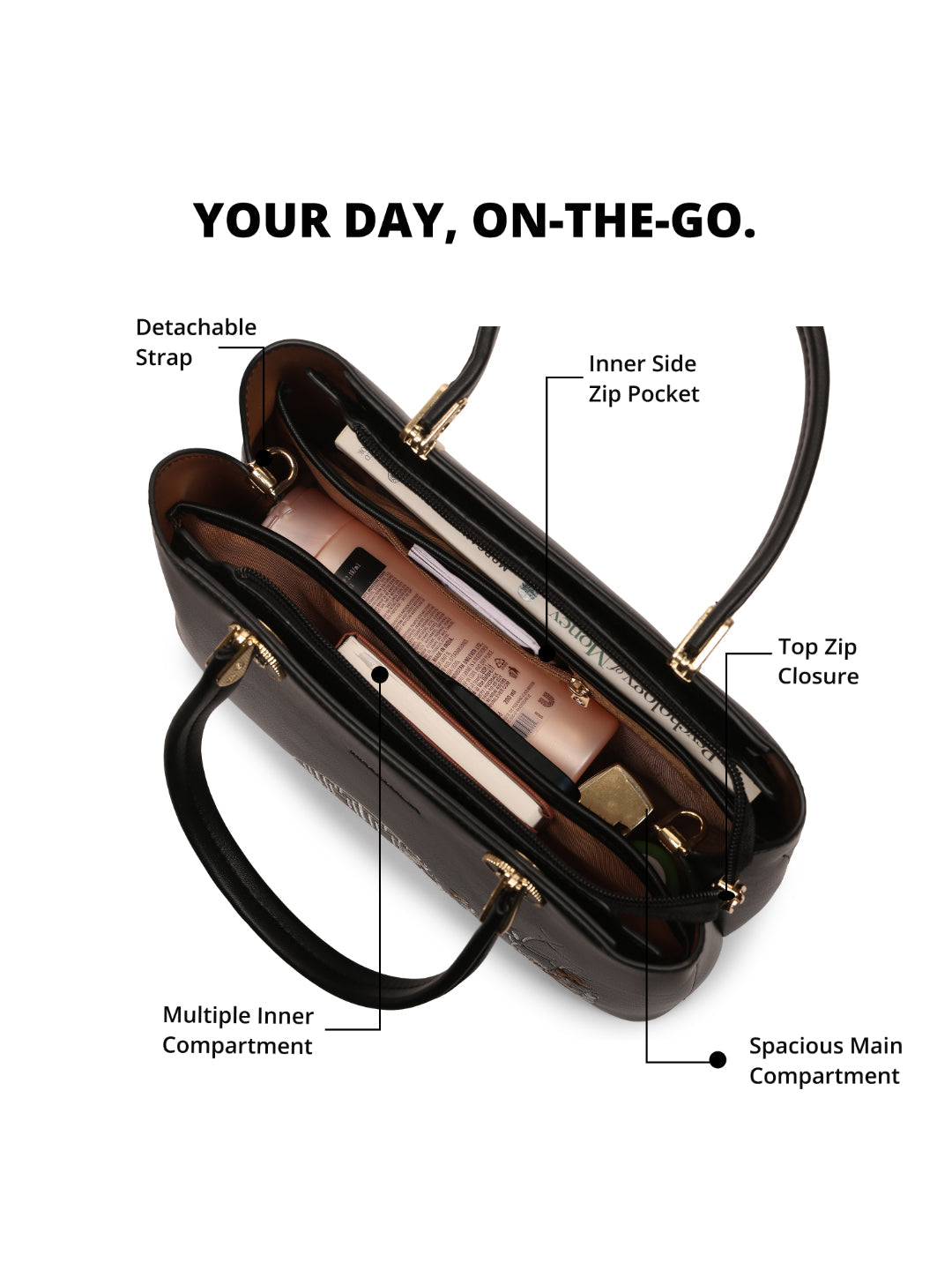 Magnolia Black PU Leather Embroidered One Size Women Tote