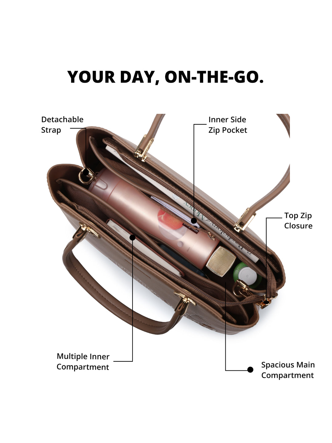 Magnolia Taupe PU Leather Embroidered One Size Women Tote