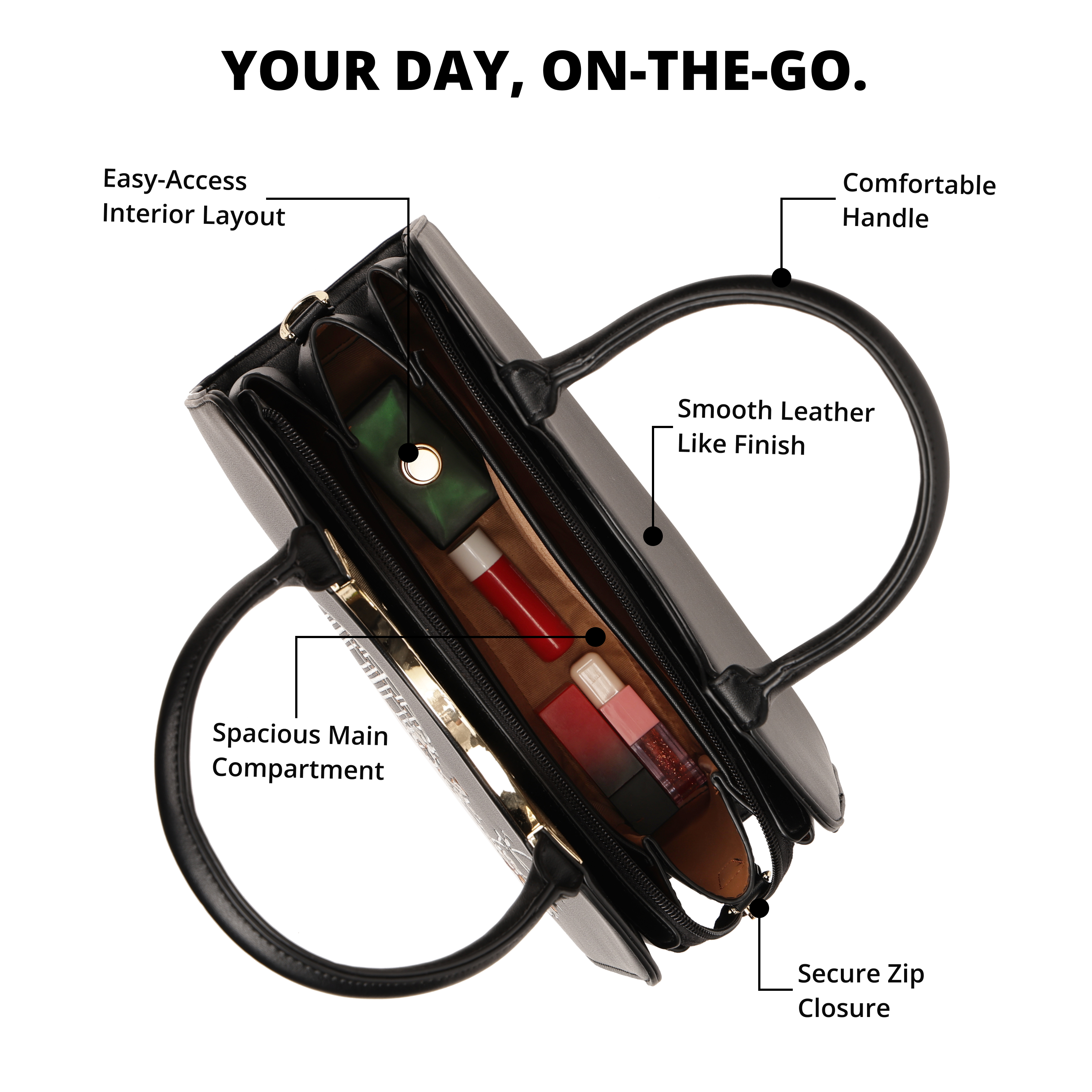 Magnolia PU Leather Women Embroidered Black Shoulder Bag