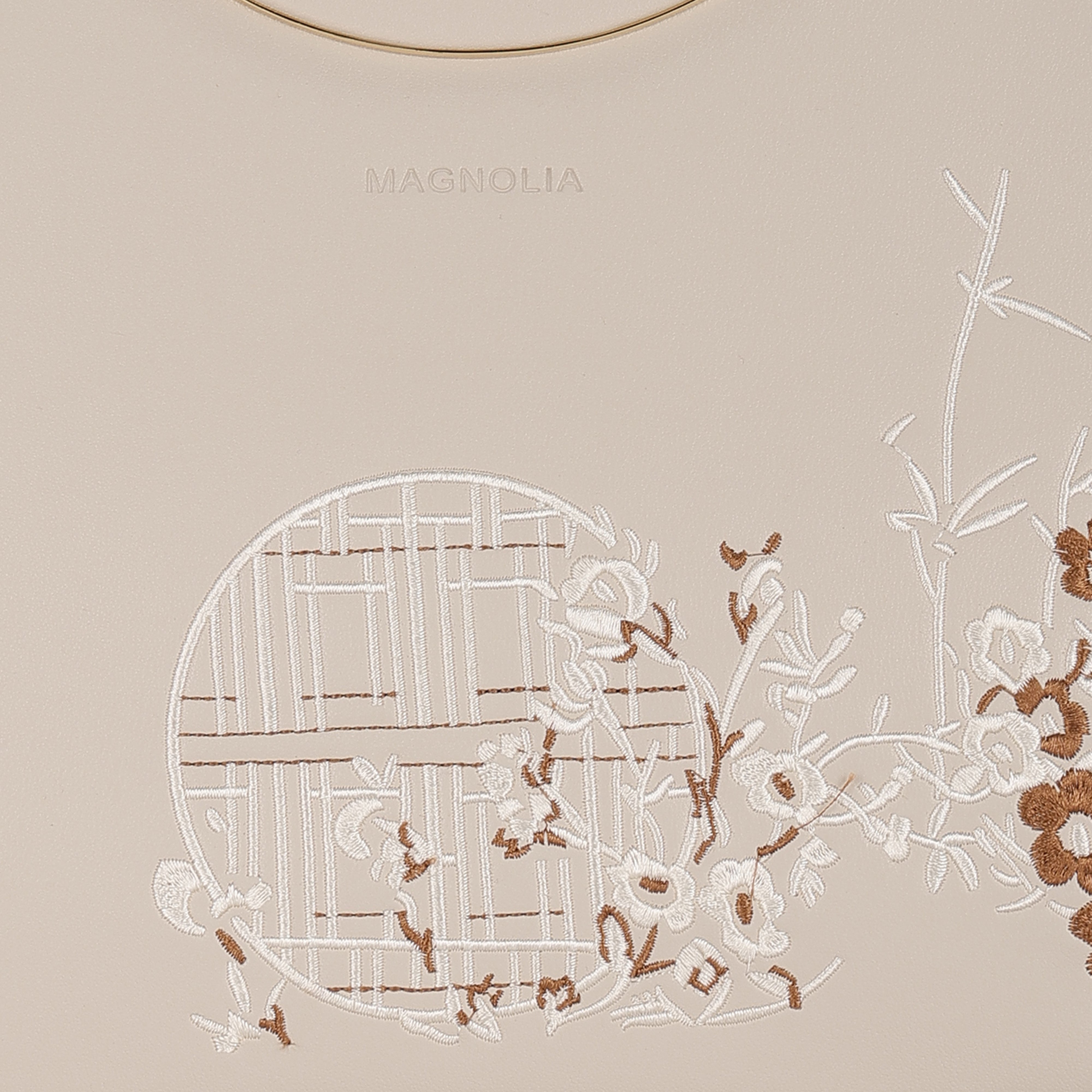 Magnolia PU Leather Women Embroidered Grey Shoulder Bag