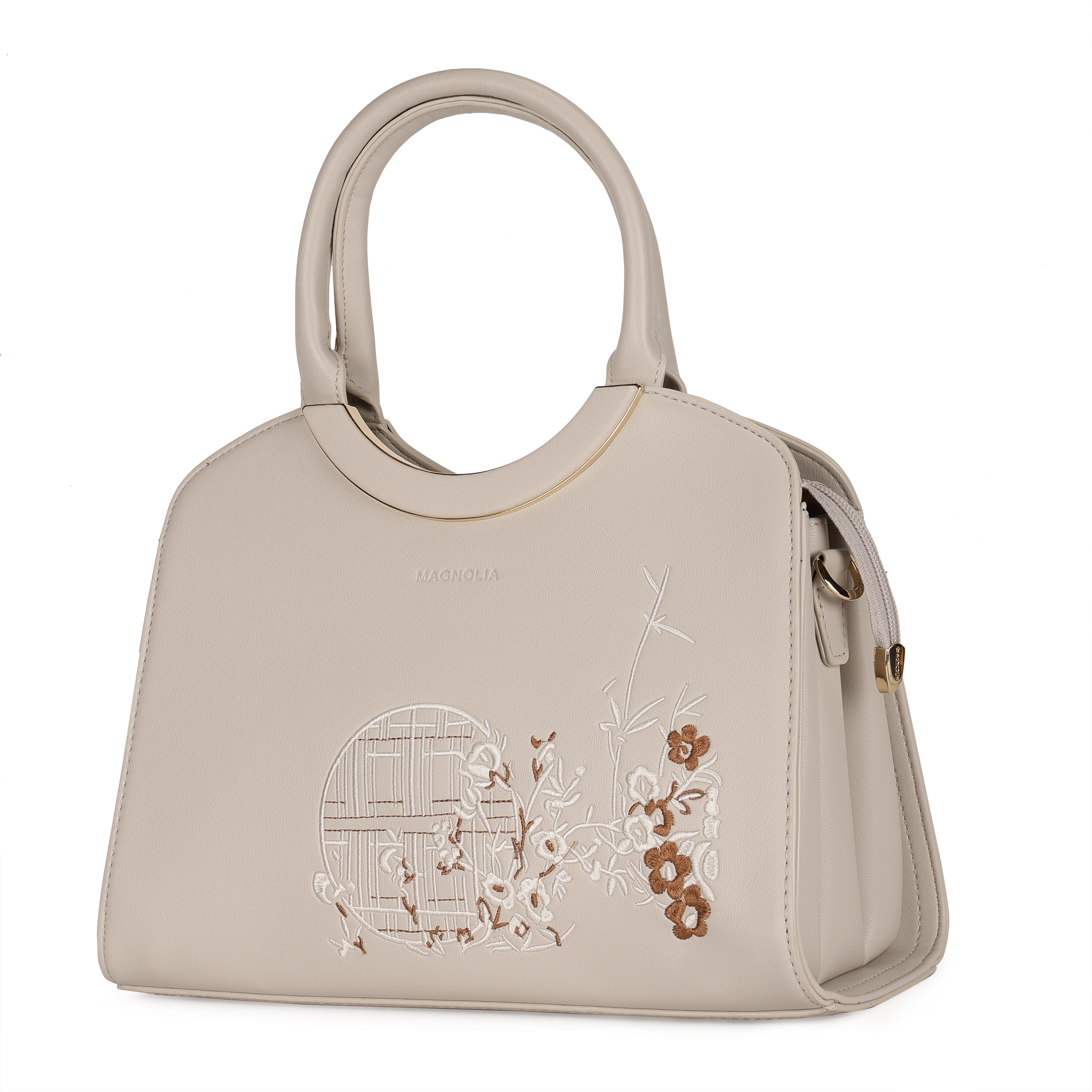 Magnolia PU Leather Women Embroidered Grey Shoulder Bag