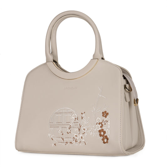 Magnolia PU Leather Women Embroidered Grey Shoulder Bag