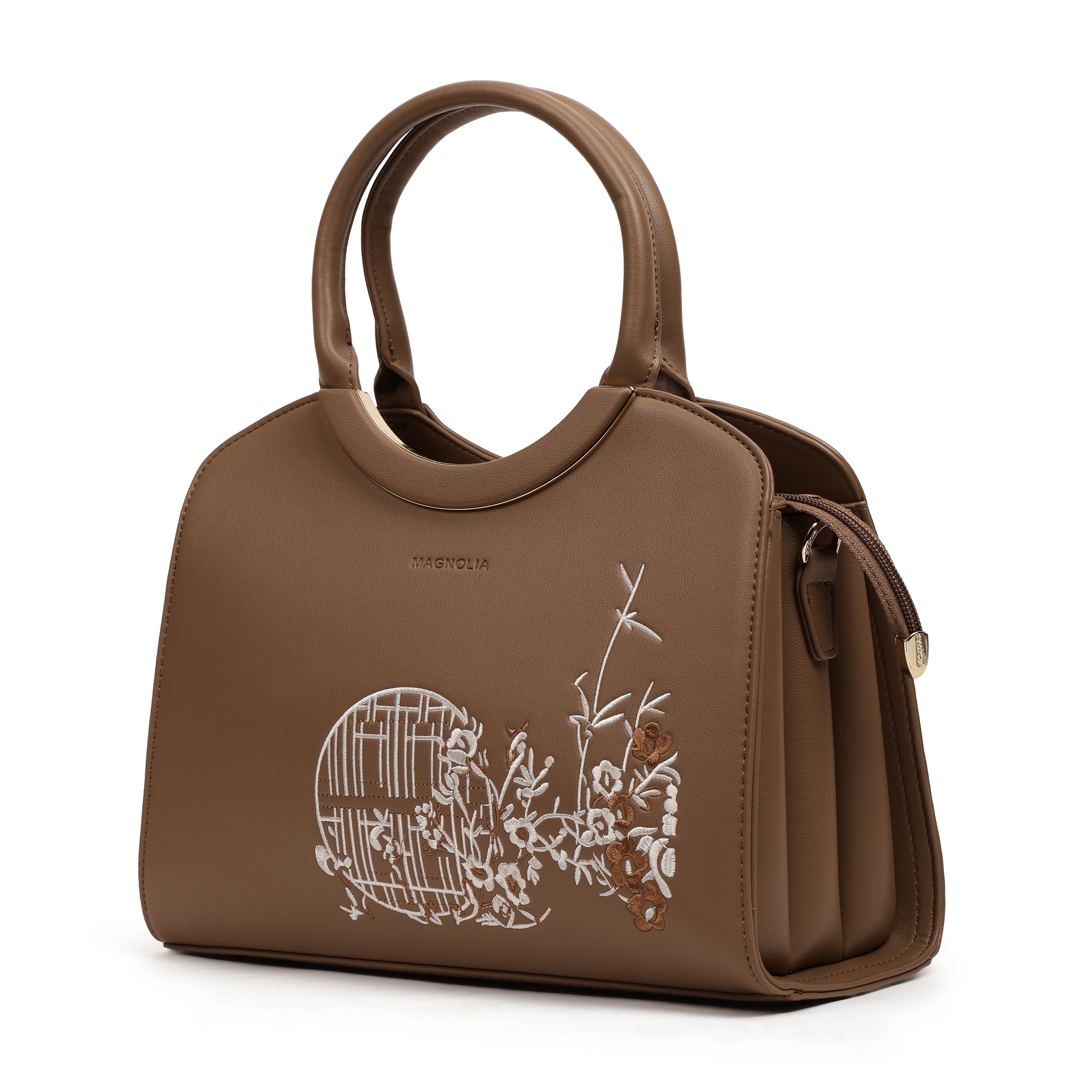 Magnolia PU Leather Women Embroidered Taupe Shoulder Bag