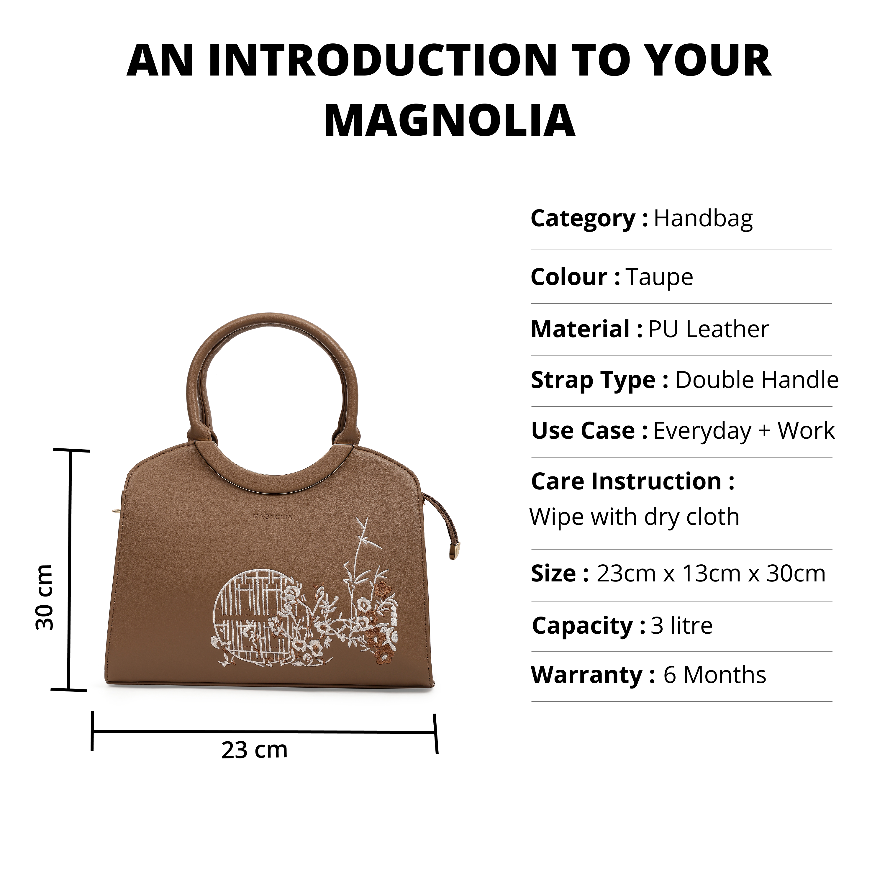 Magnolia PU Leather Women Embroidered Taupe Shoulder Bag